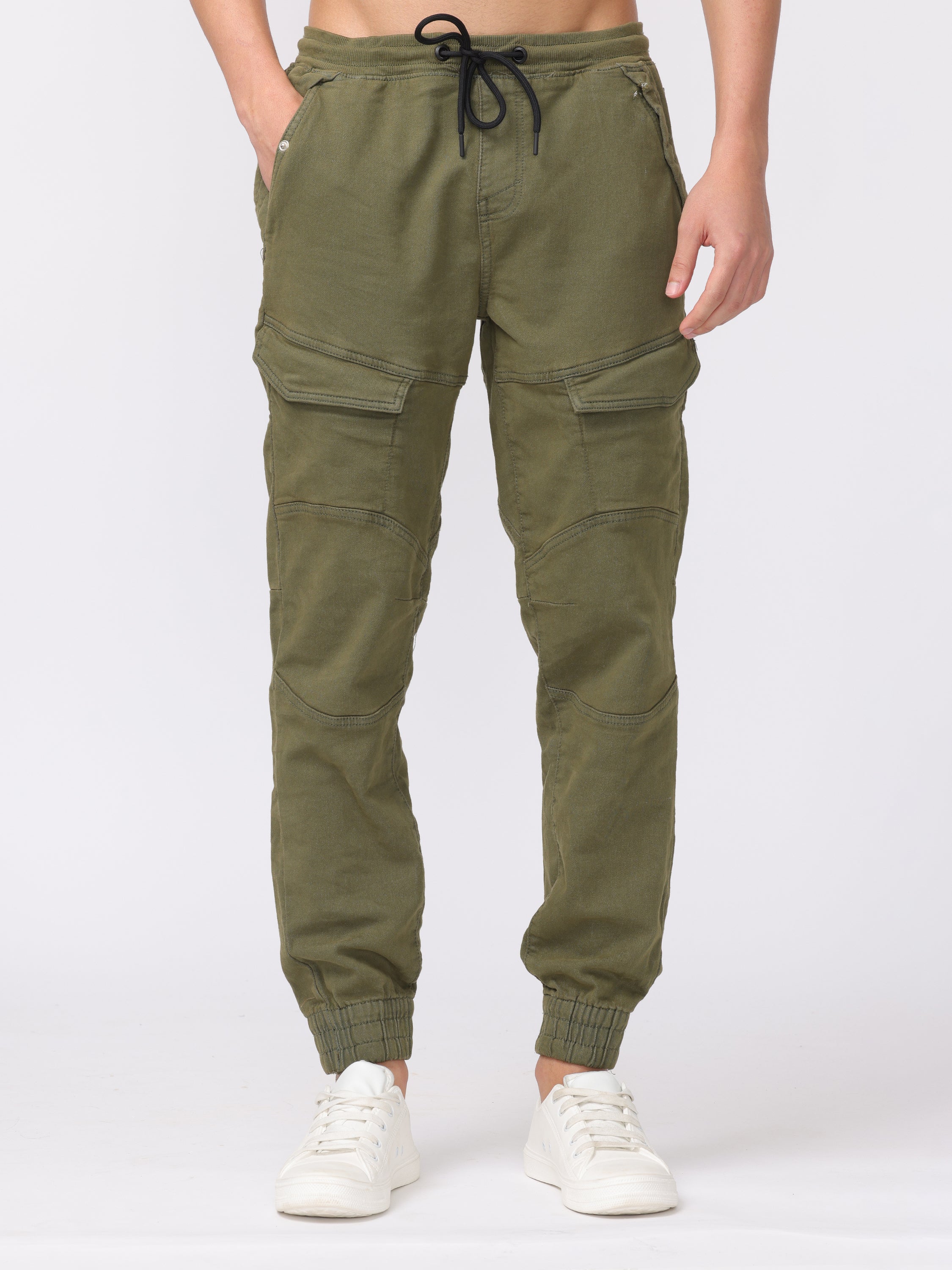 Men Olive Comfort Fit Stretchable Joggers