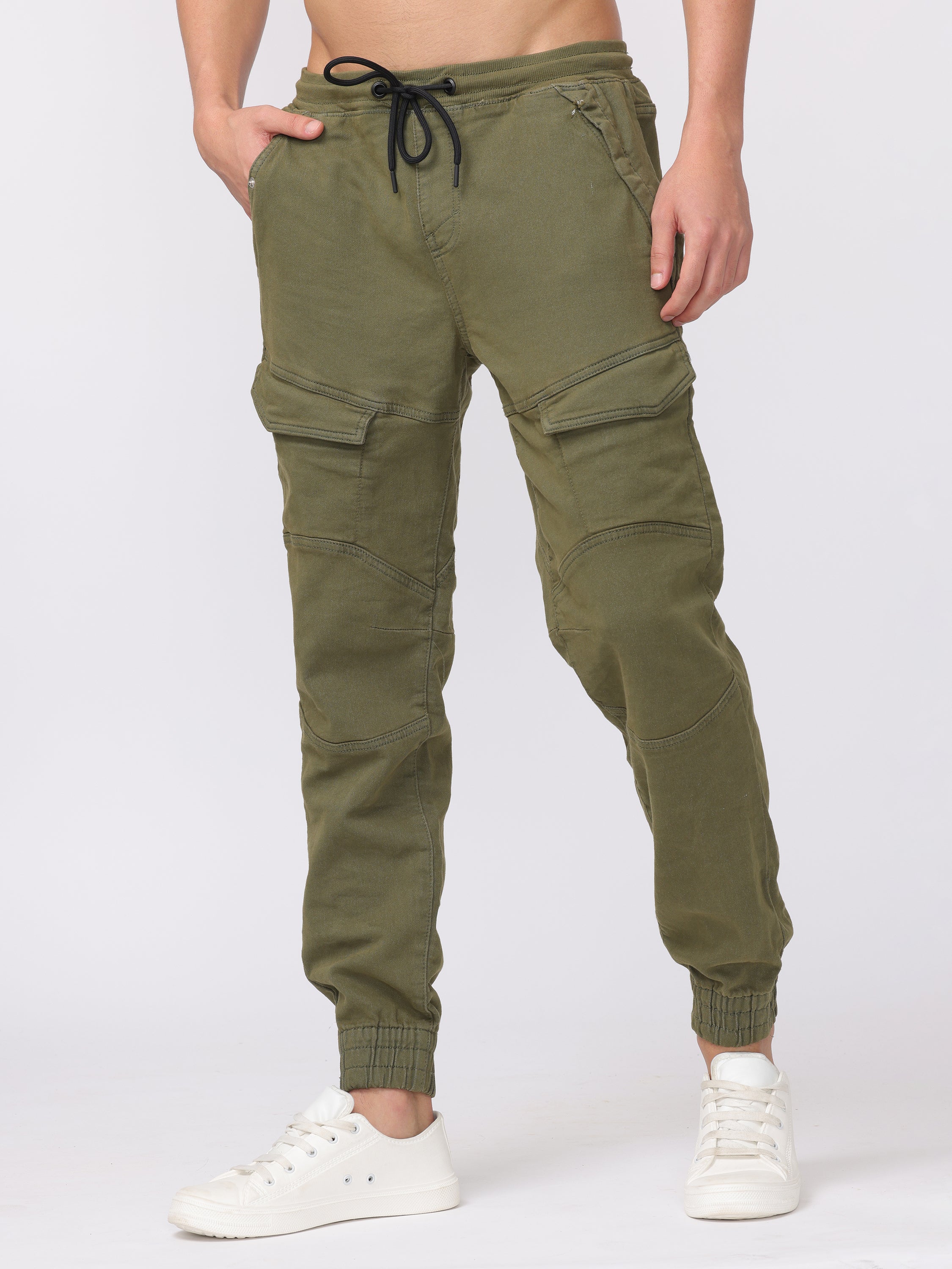 Men Olive Comfort Fit Stretchable Joggers