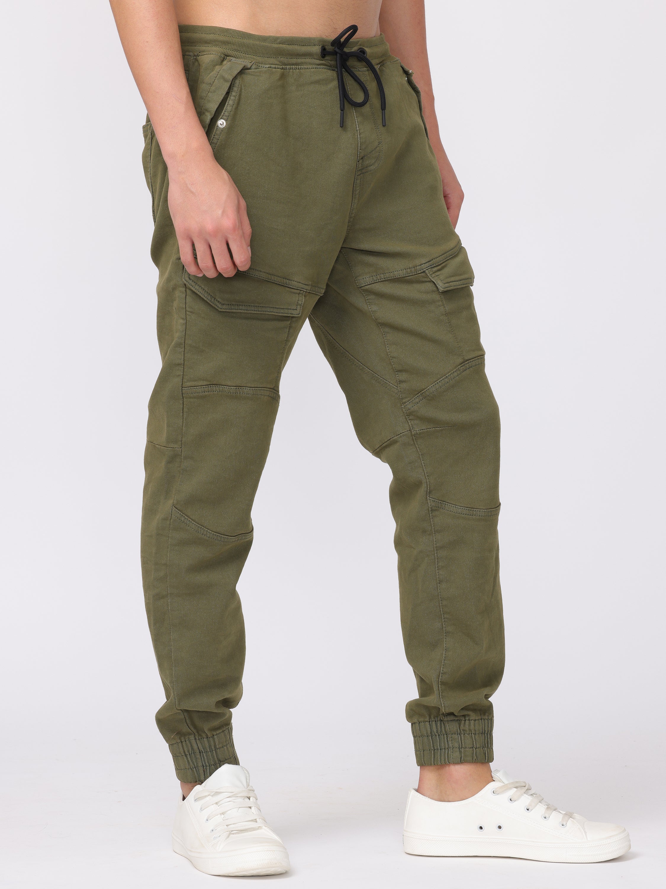 Men Olive Comfort Fit Stretchable Joggers