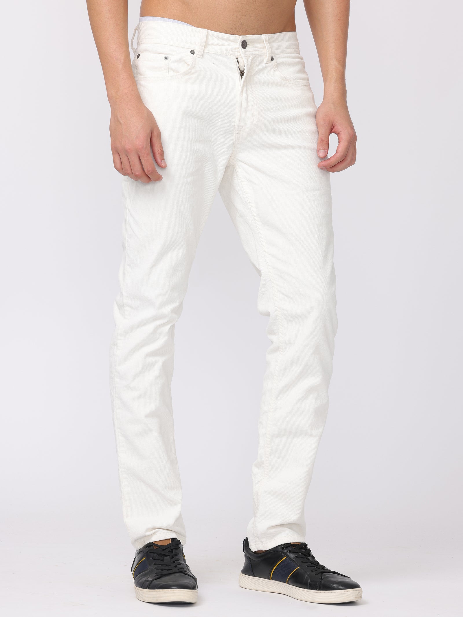 Men White Regular Fit Corduroy Pants