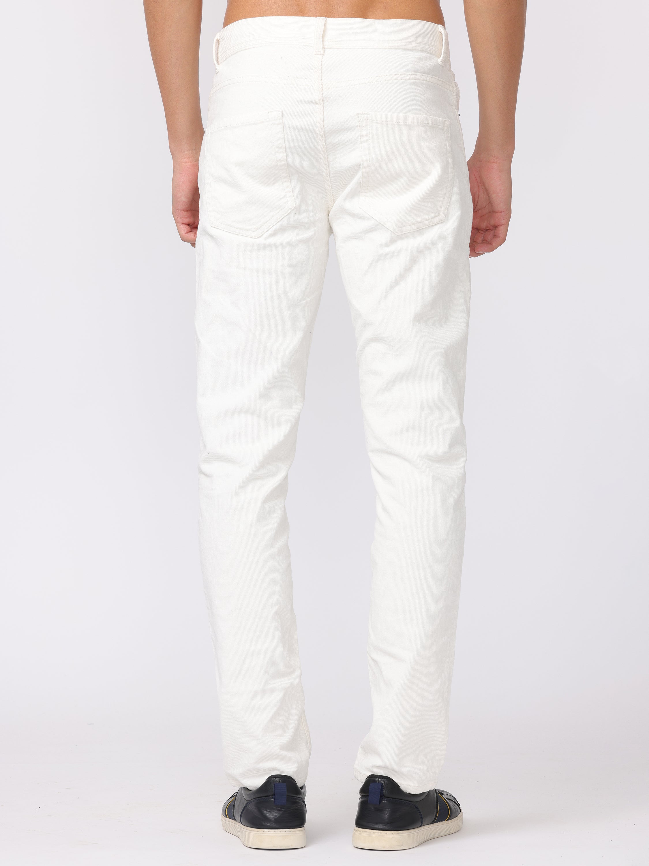 Men White Regular Fit Corduroy Pants