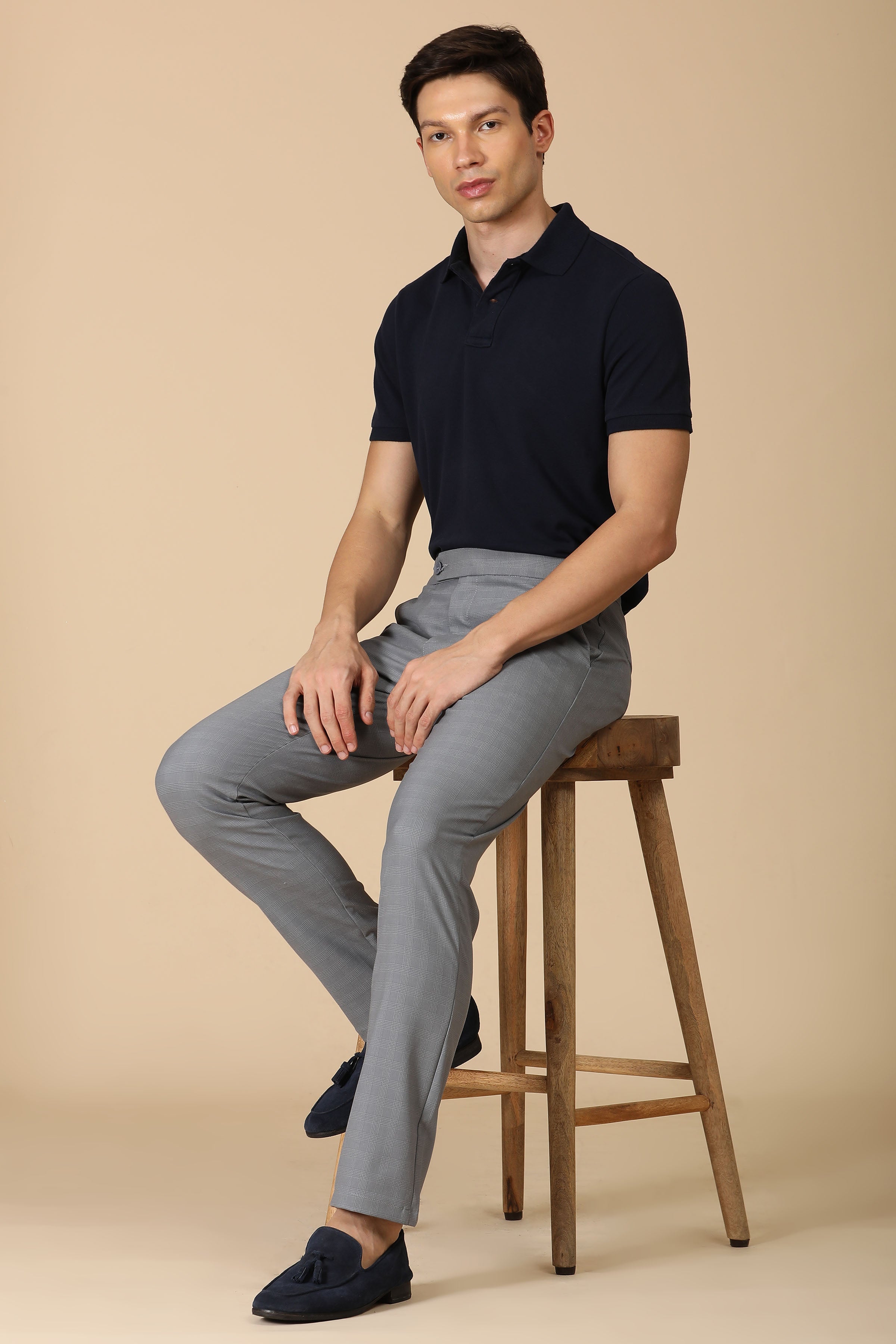 Men Checkered Formal Trouser