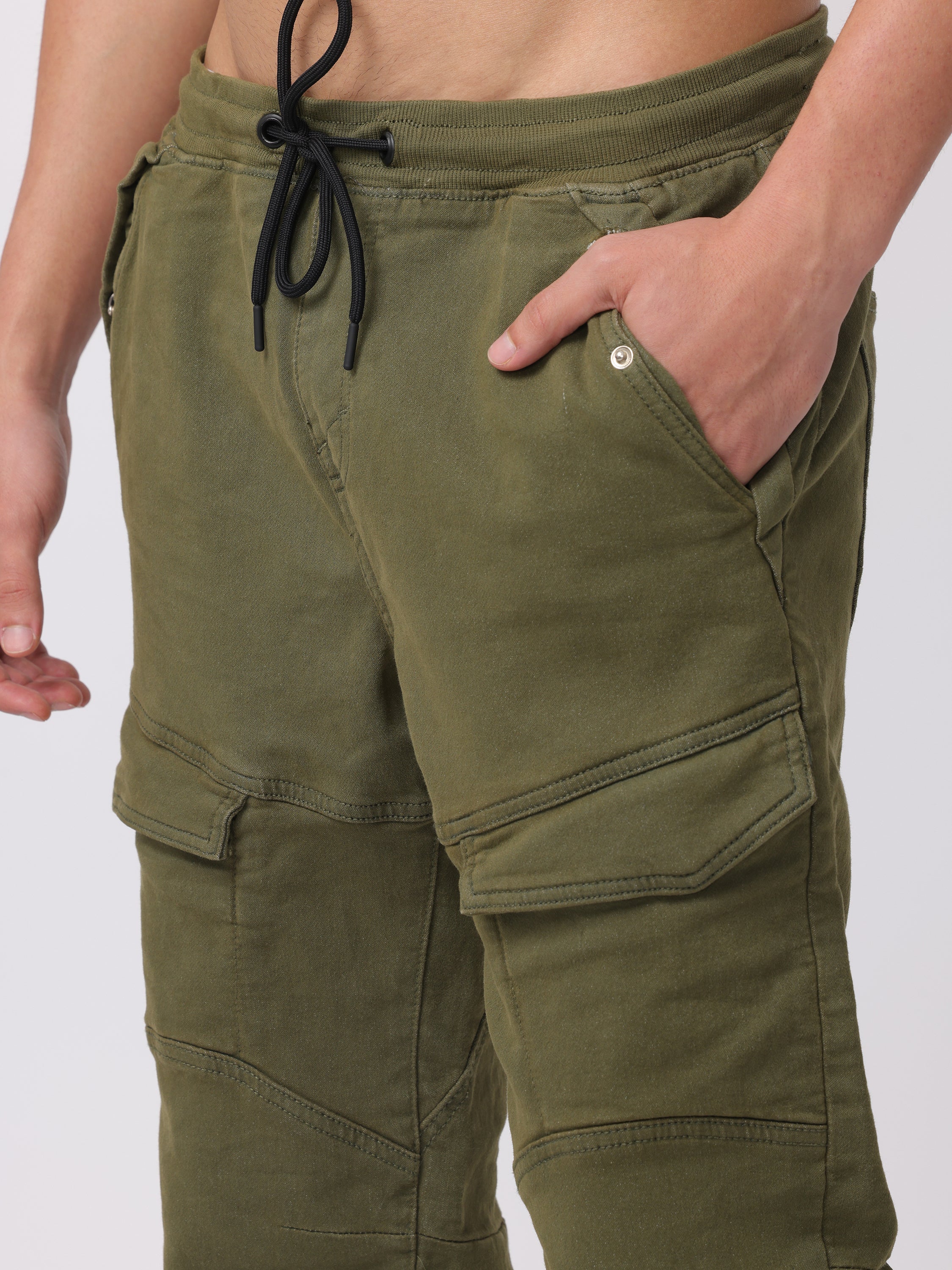 Men Olive Comfort Fit Stretchable Joggers