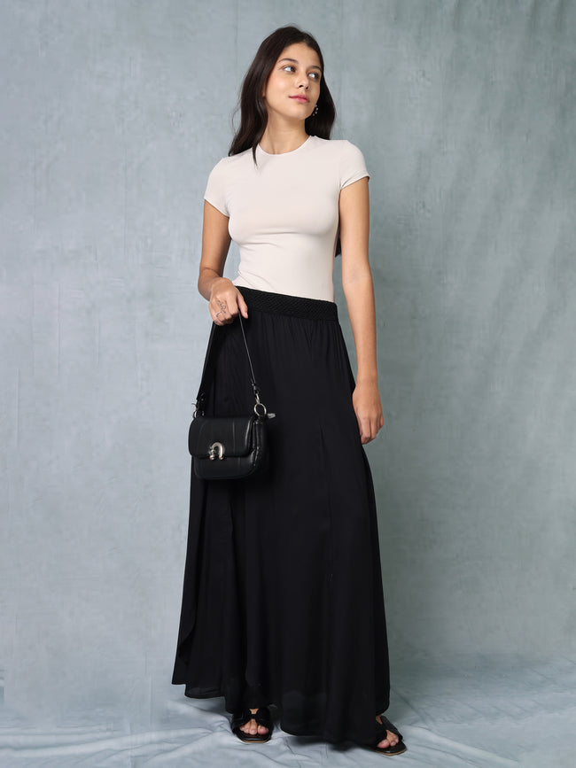 Women Black Maxi Skirt with Slits