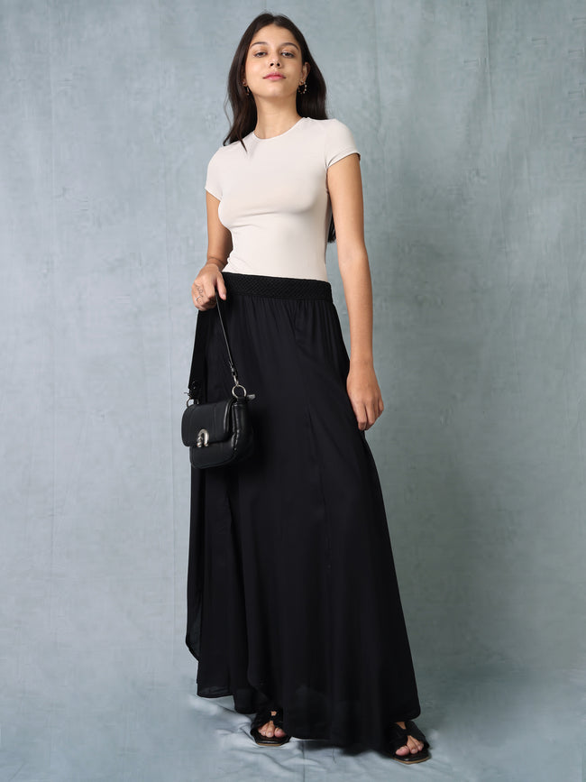 Women Black Maxi Skirt with Slits