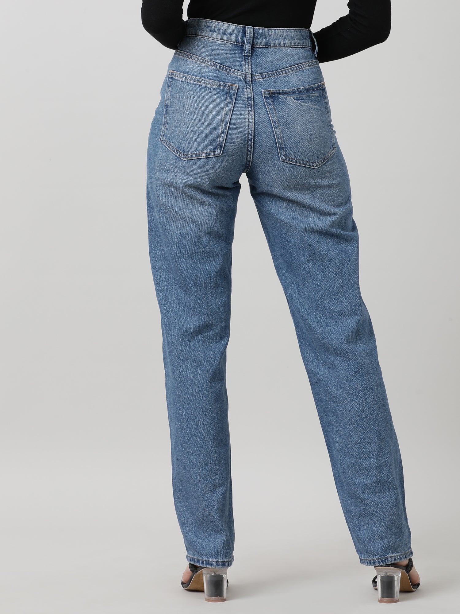 Women Regular Fit Blue Washed Denim Pants