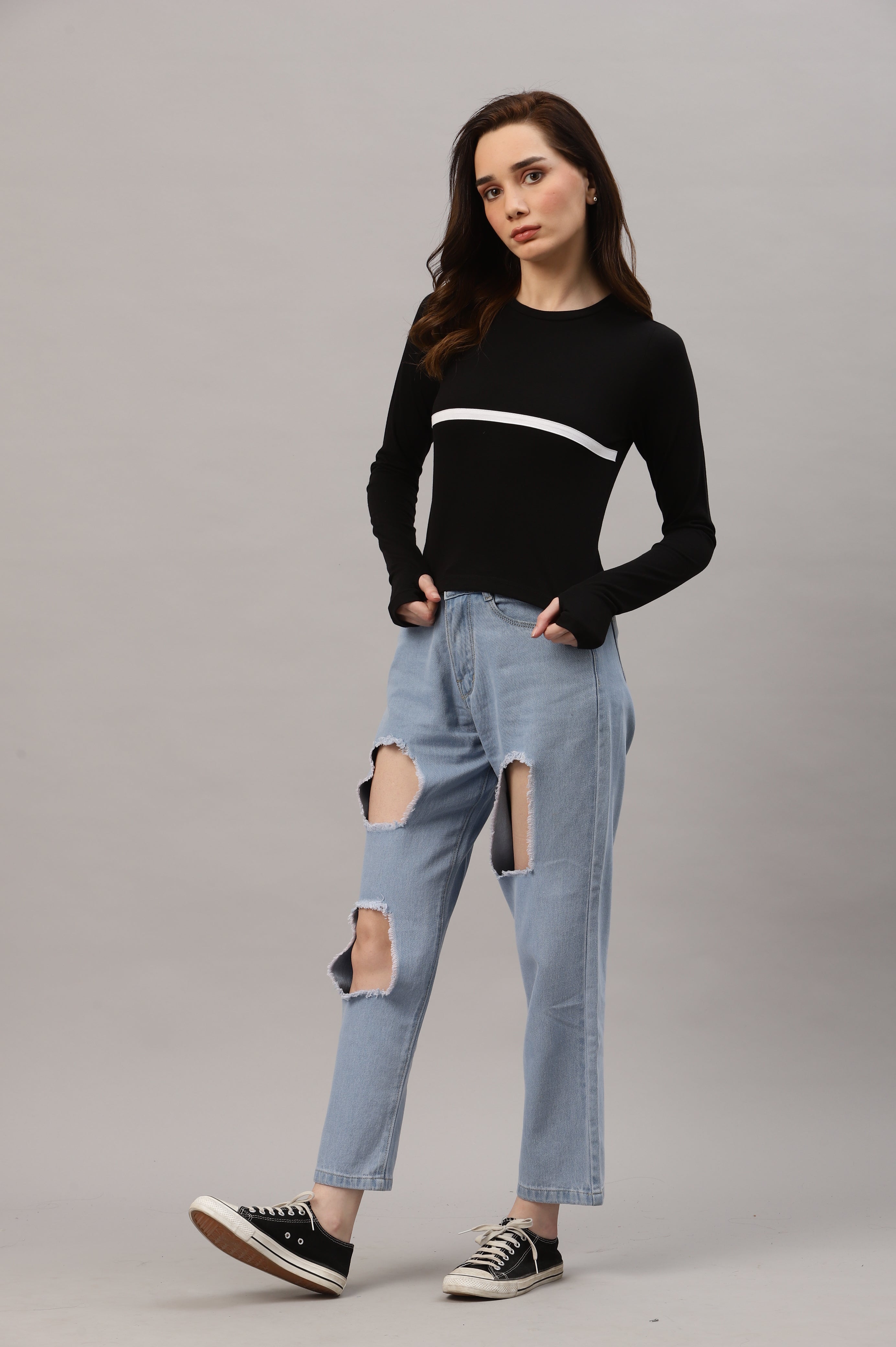 Women Black Colorblocked Crop Top