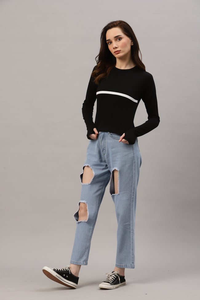 Women Black Colorblocked Crop Top