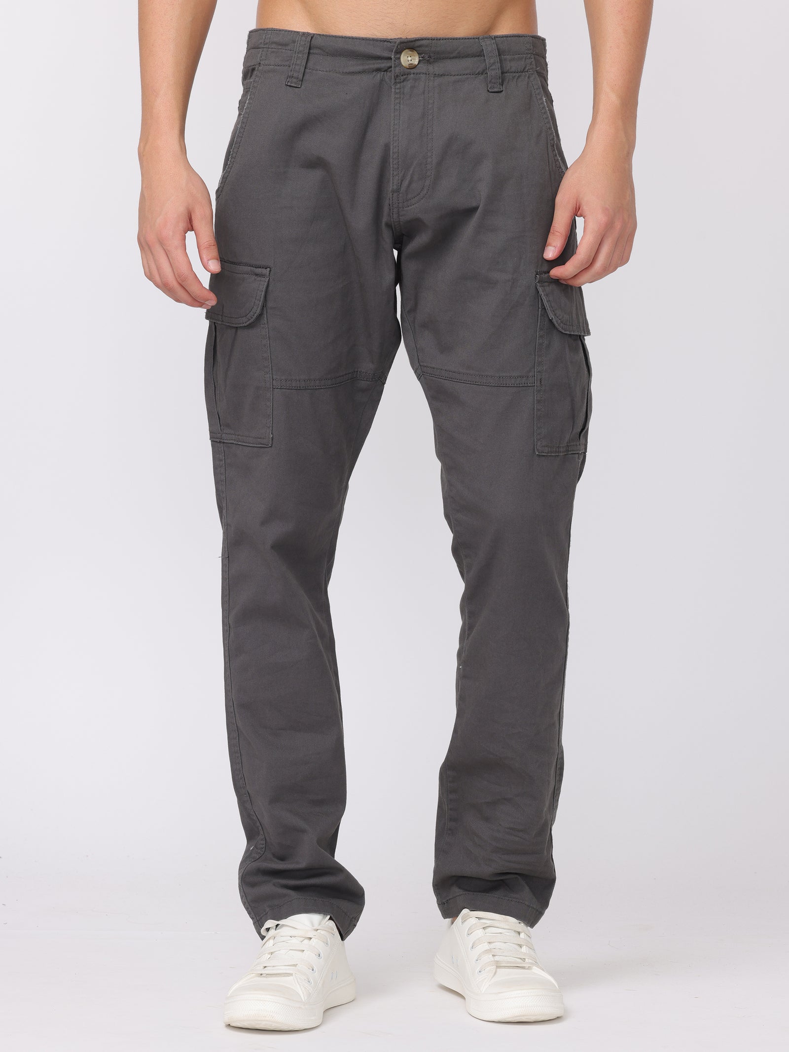 Men Dark Grey Regular Fit Cargo Pants