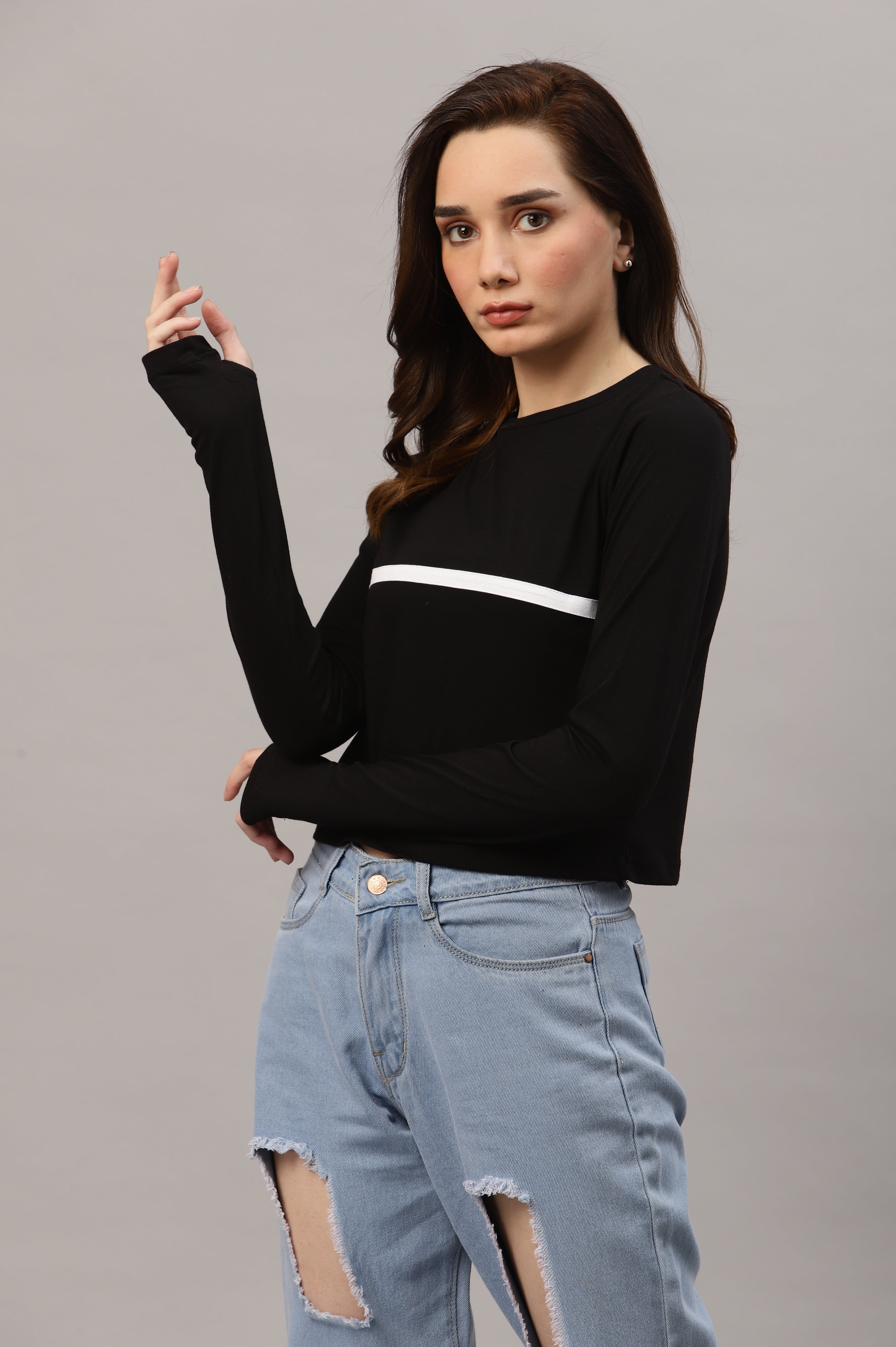 Women Black Colorblocked Crop Top