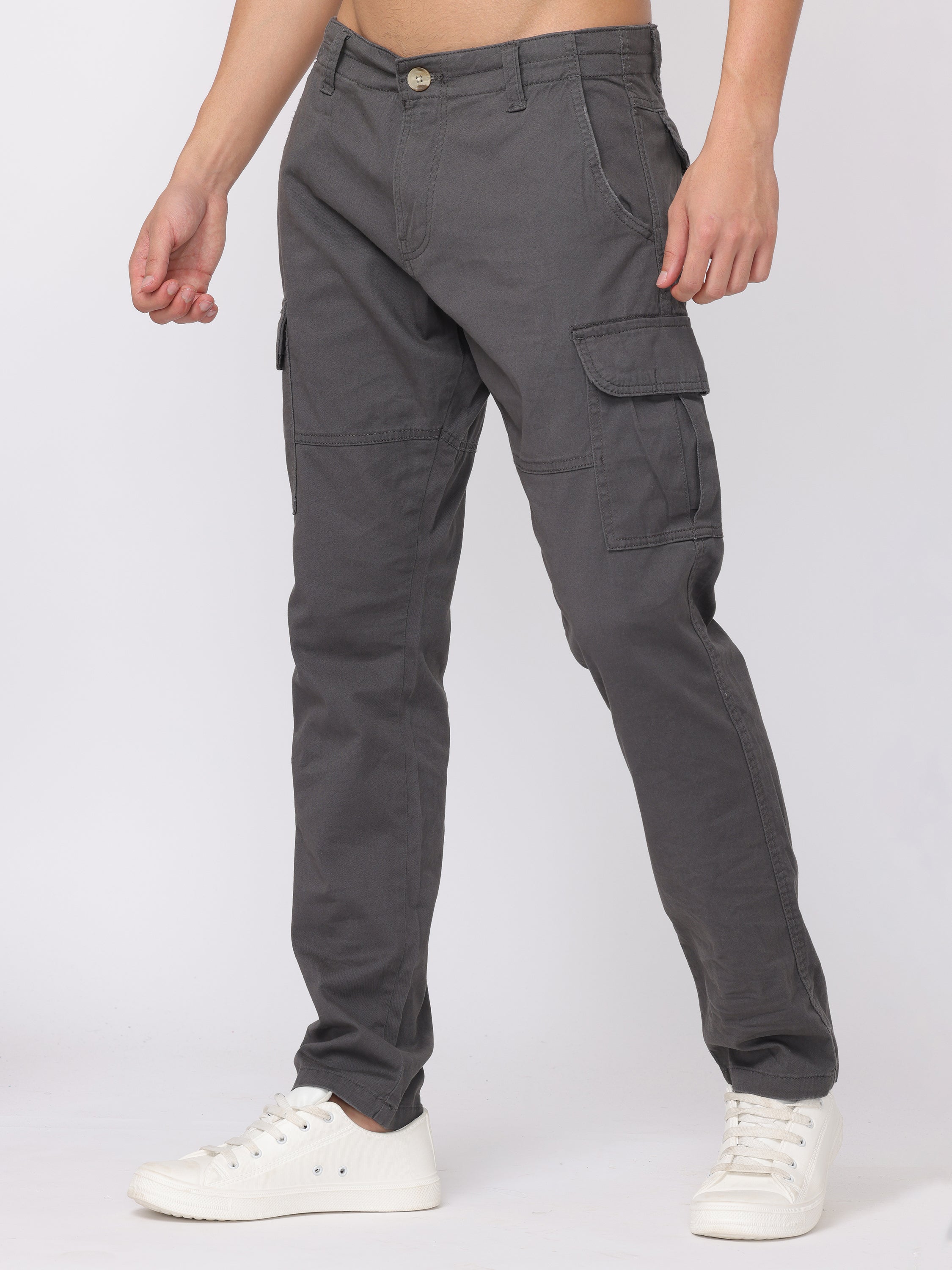 Men Dark Grey Regular Fit Cargo Pants