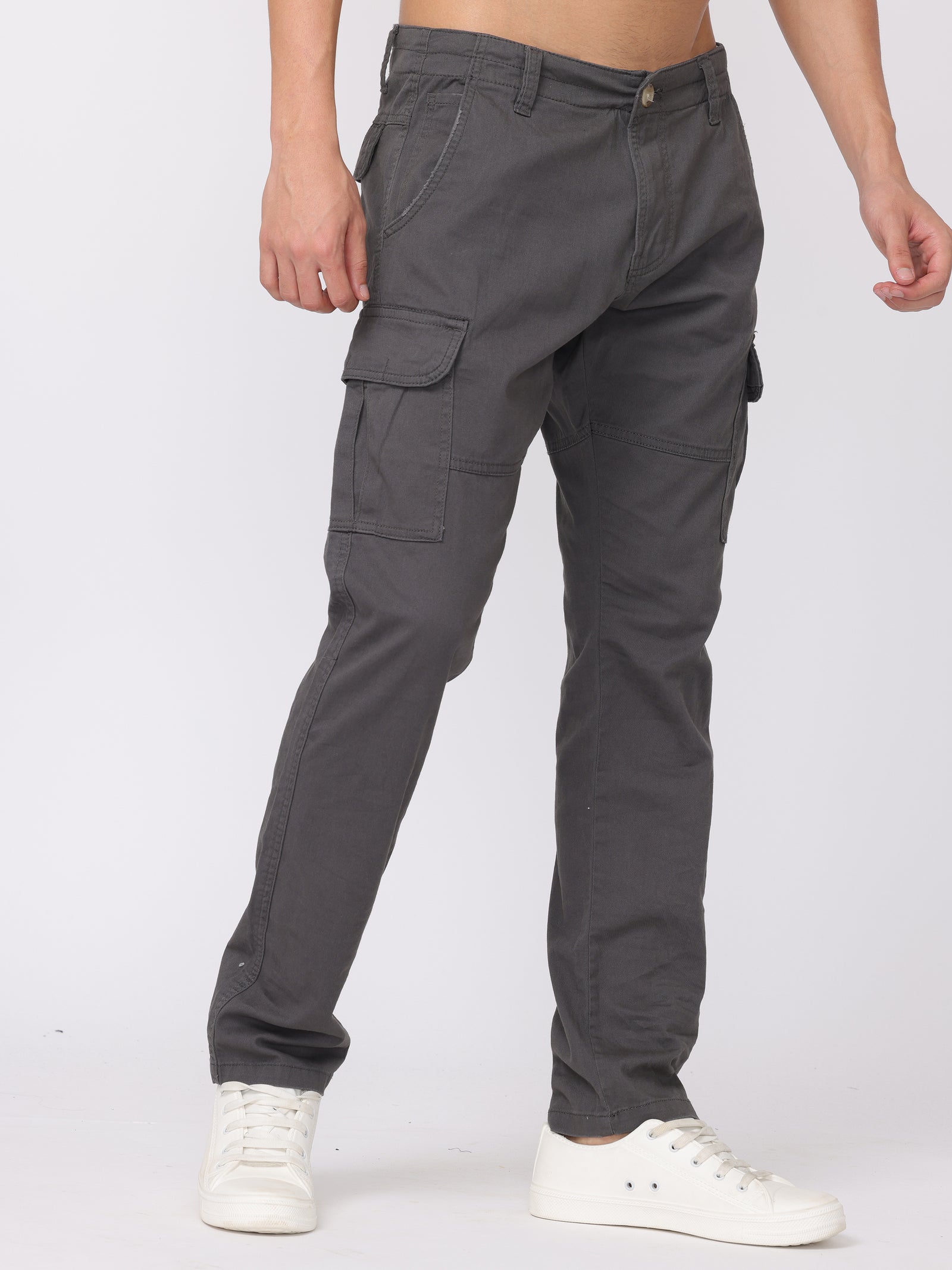 Men Dark Grey Regular Fit Cargo Pants