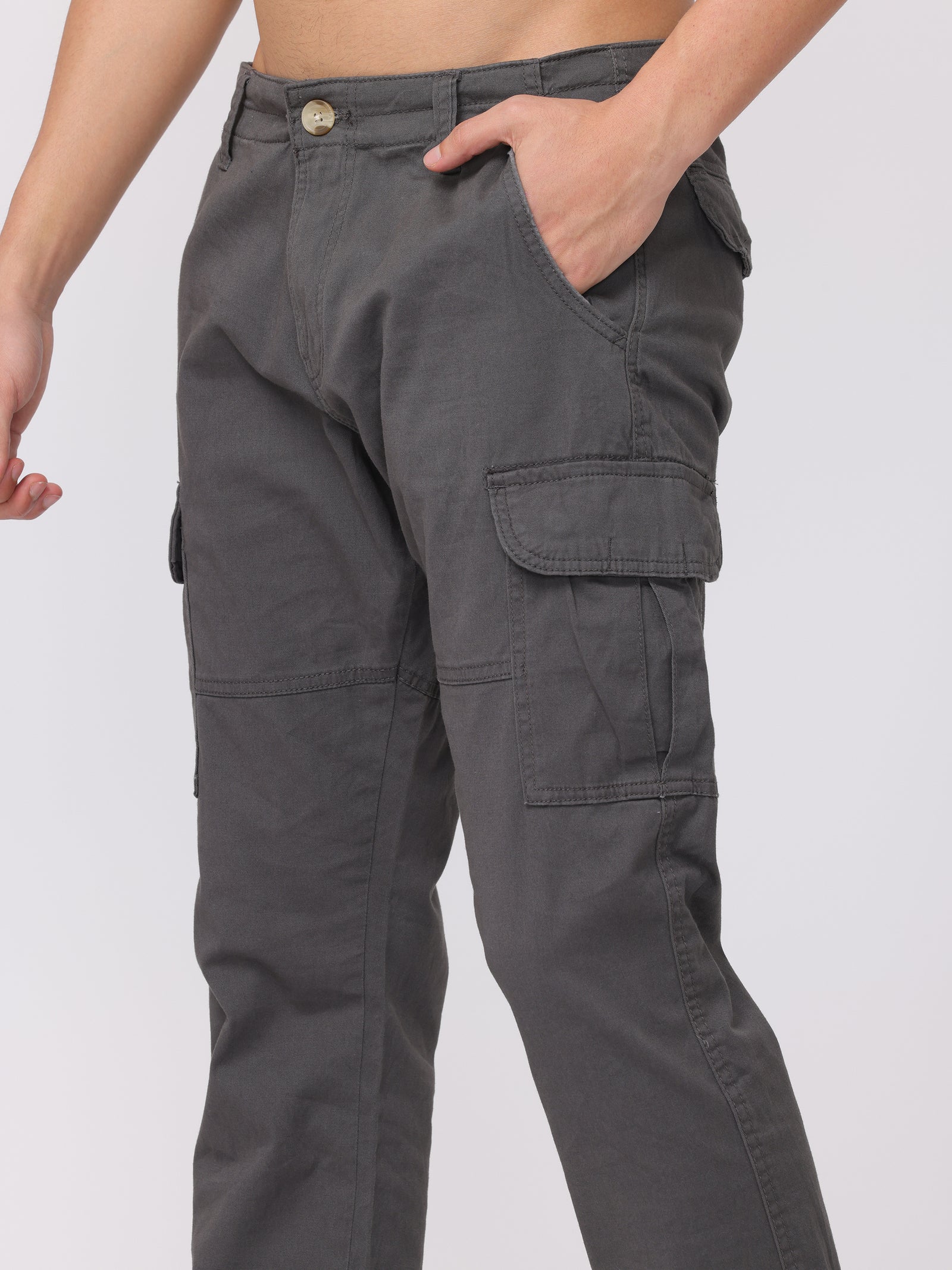 Men Dark Grey Regular Fit Cargo Pants