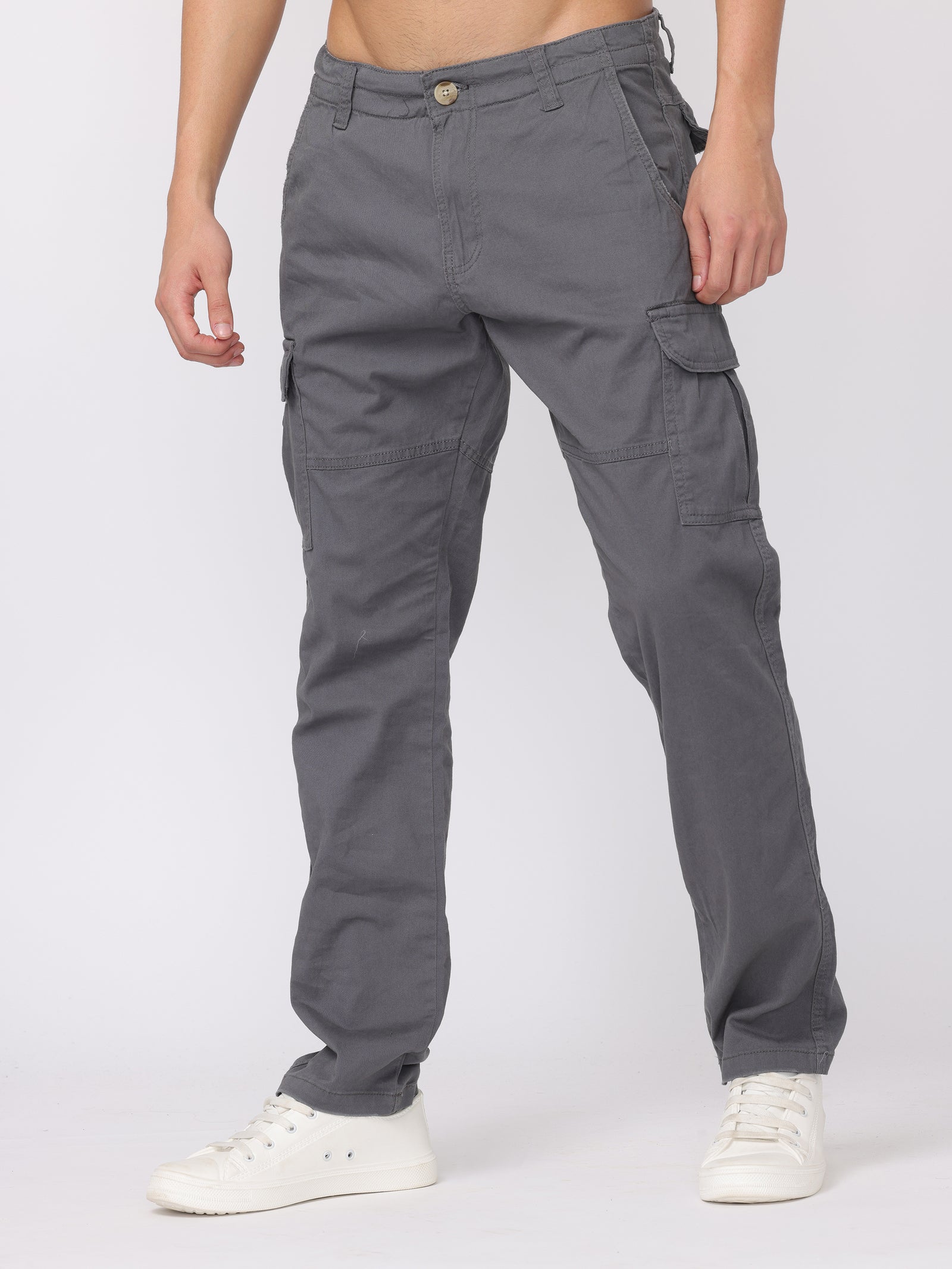 Men Grey Regular Fit Cargo Pants