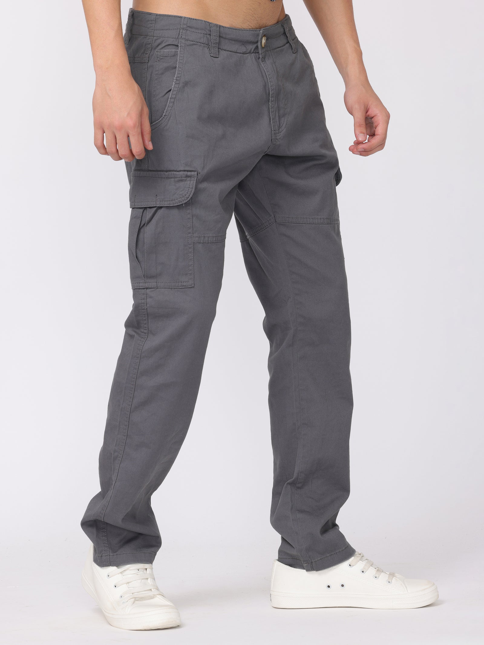 Men Grey Regular Fit Cargo Pants