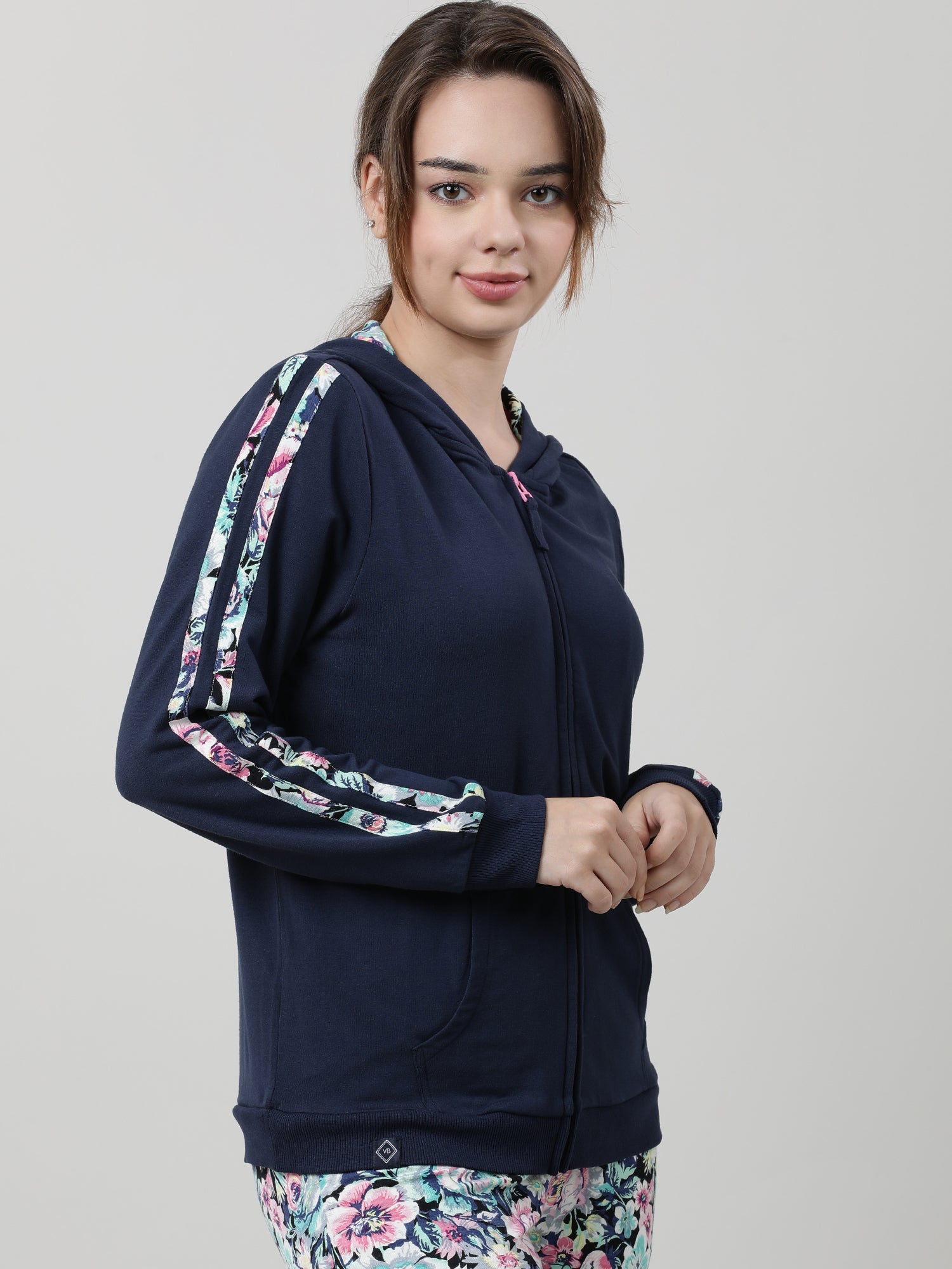 Women Navy Blue Zipped Hoodie