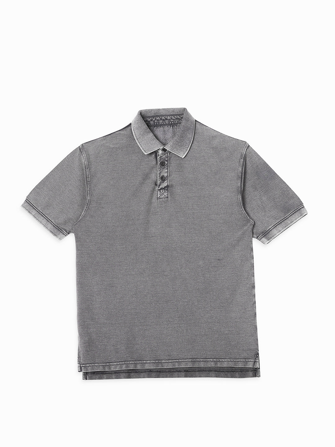 Men Grey Drop Shoulder Oversize Polo T-Shirt