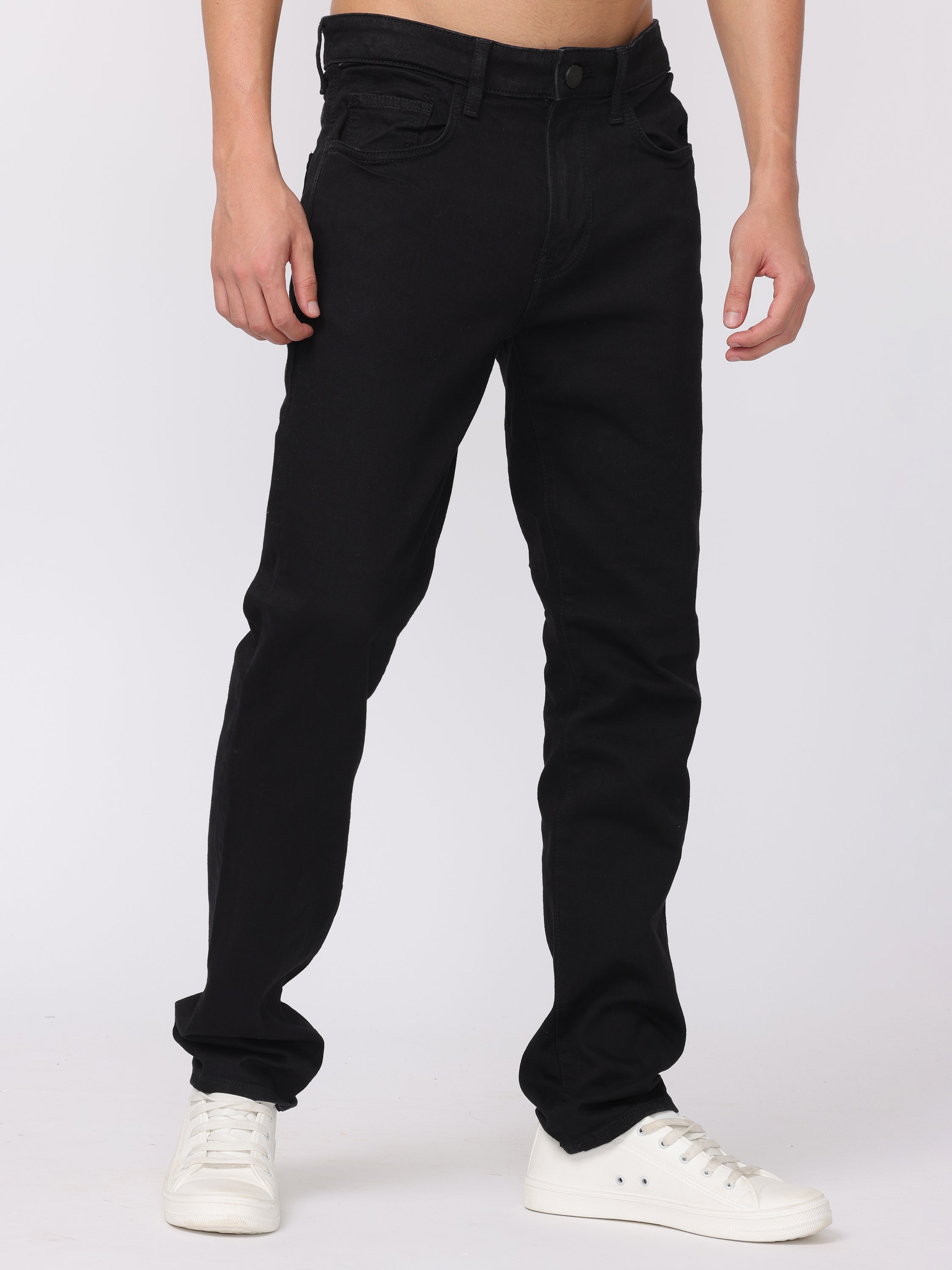 Men Black Regular Fit Straight Fit Jeans