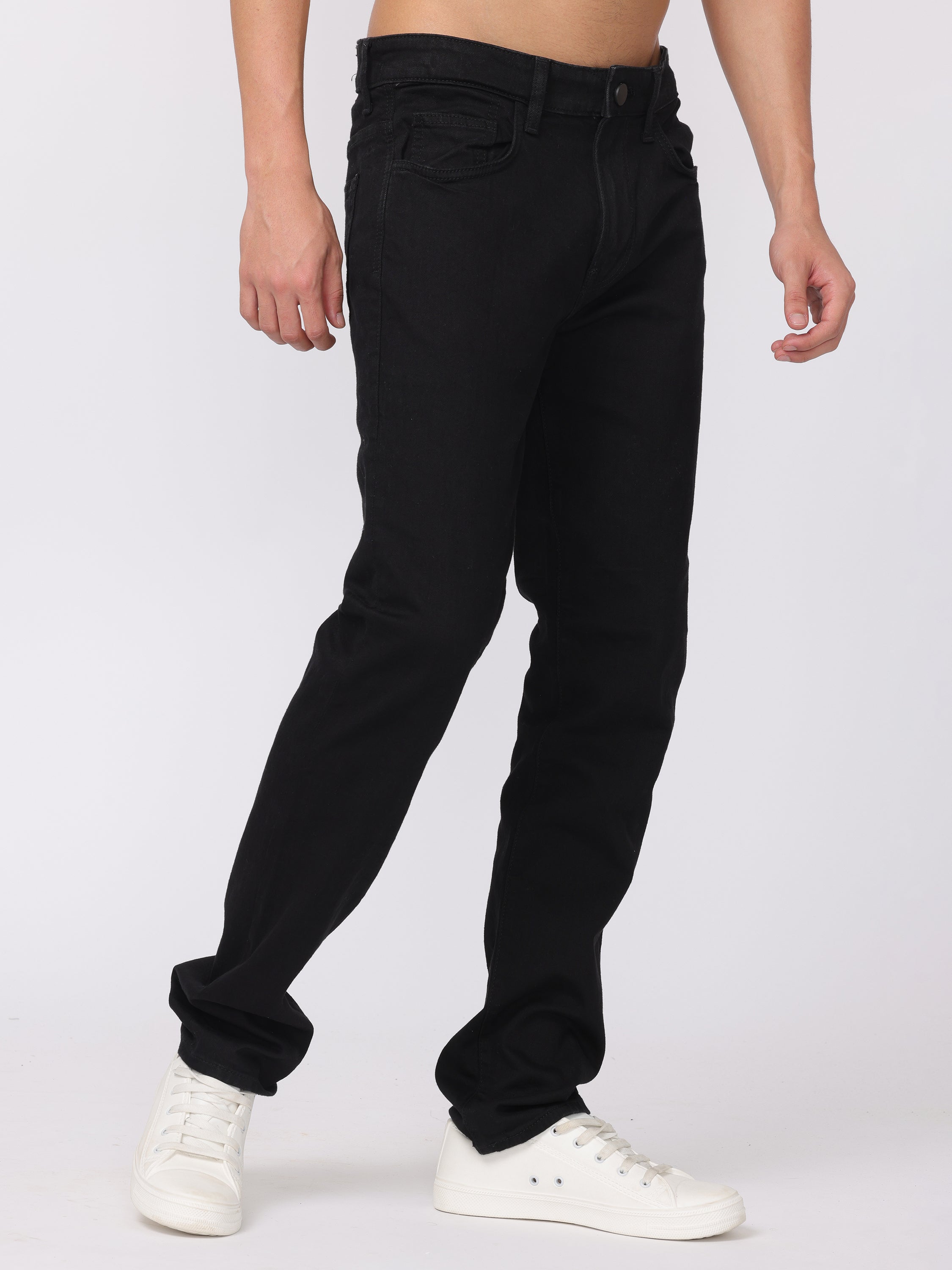 Men Black Regular Fit Straight Fit Jeans