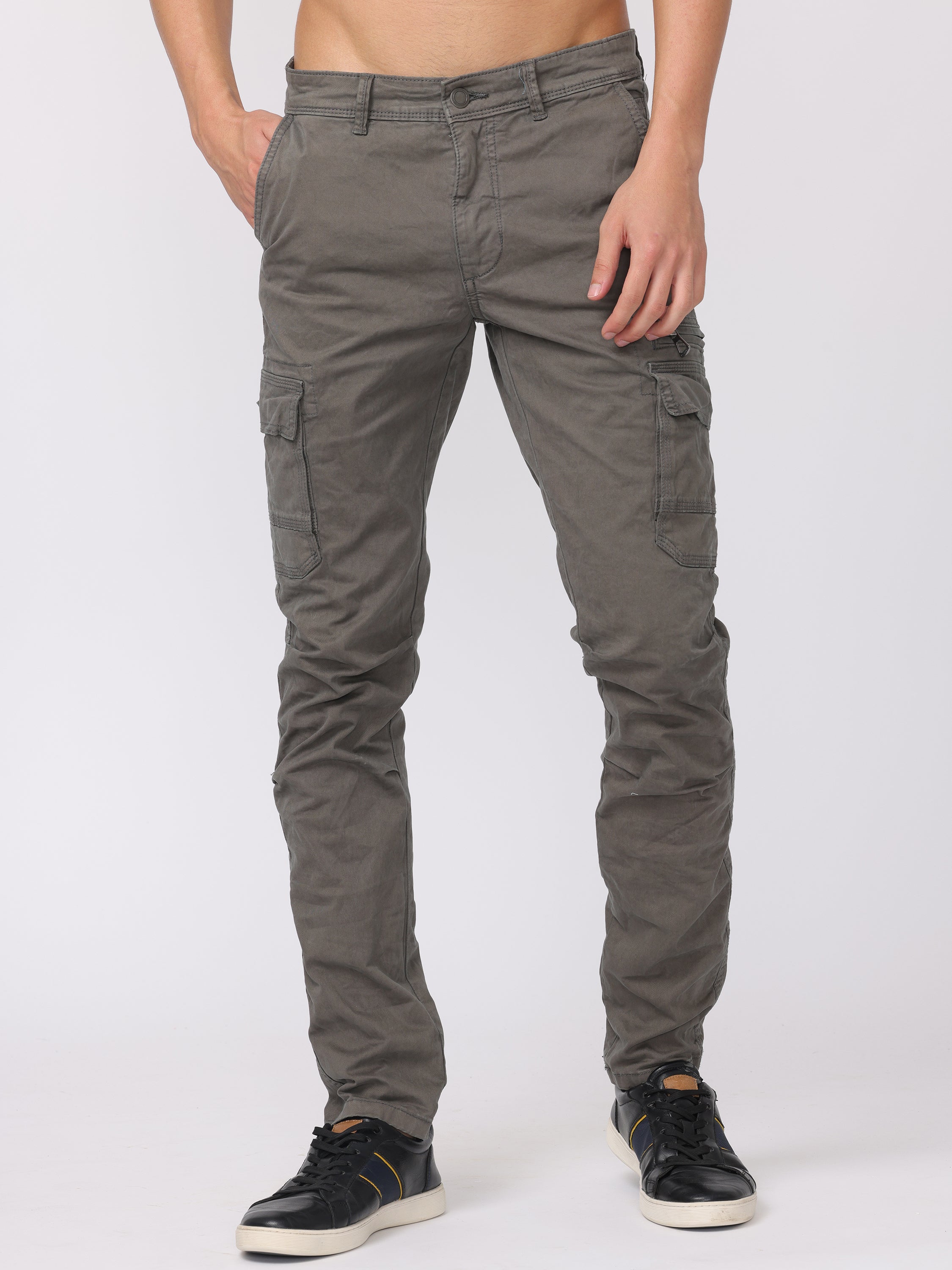 Men Grey Regular Fit Cargo Pants