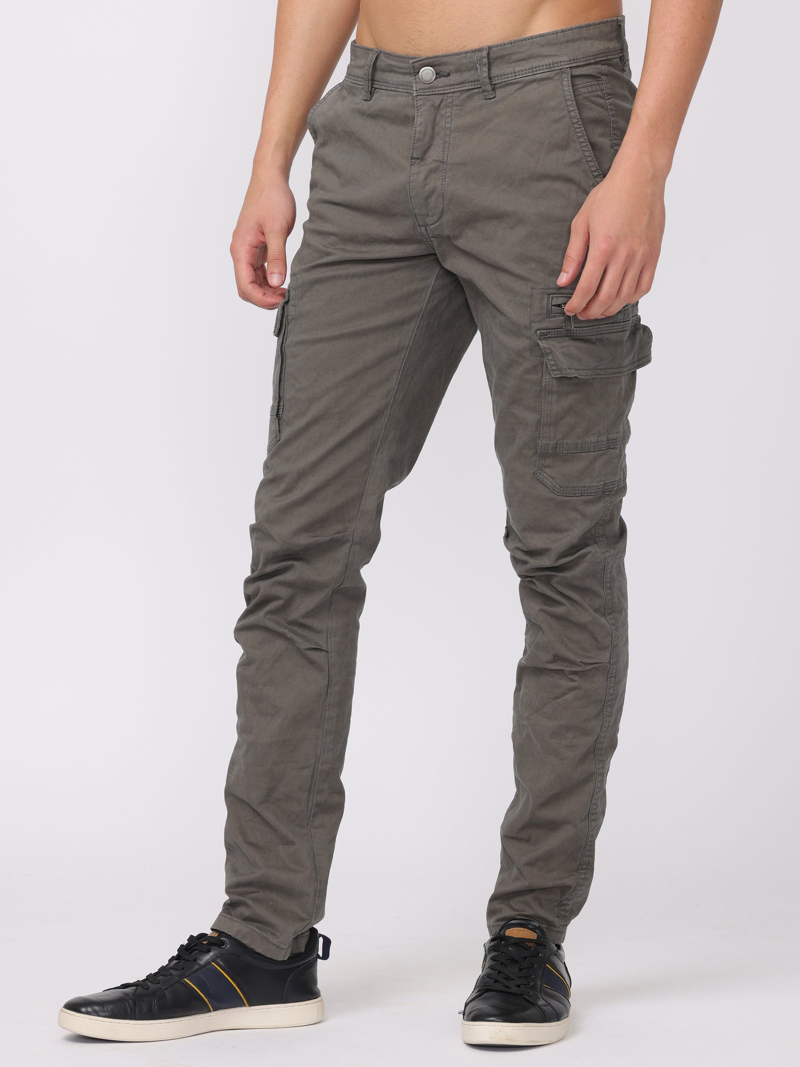 Men Grey Regular Fit Cargo Pants