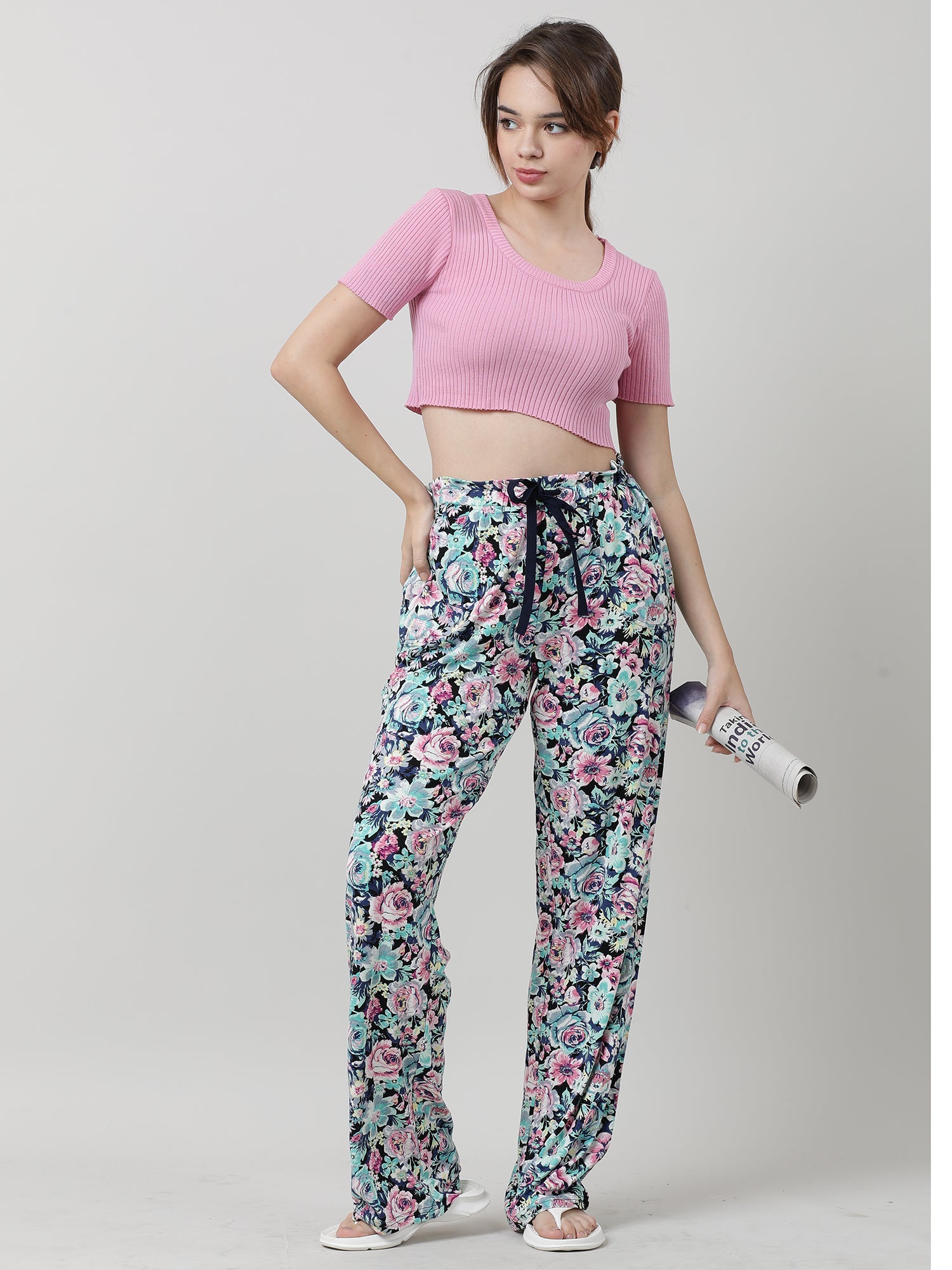 Women Green Floral Print Lounge Pants