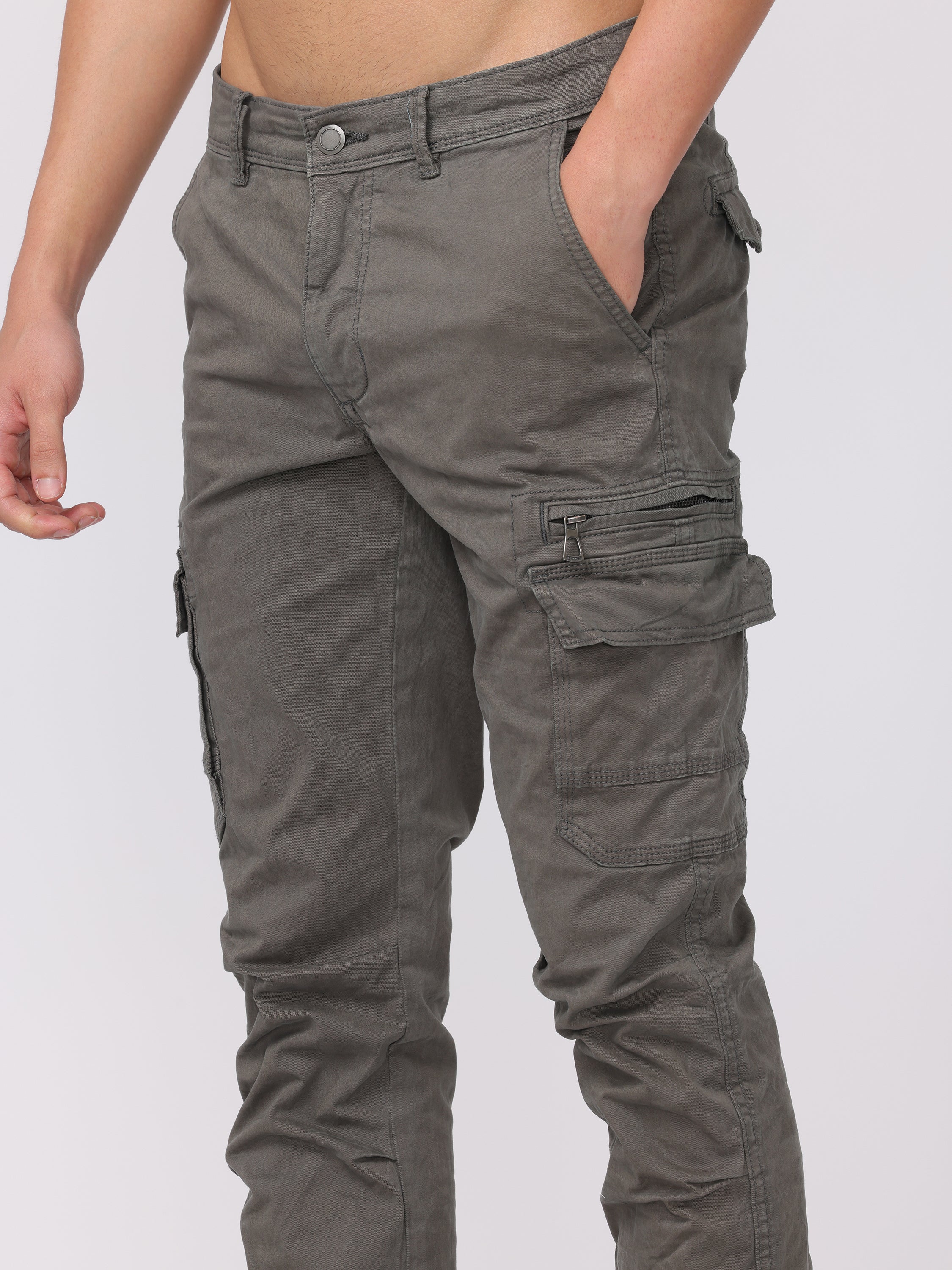 Men Grey Regular Fit Cargo Pants