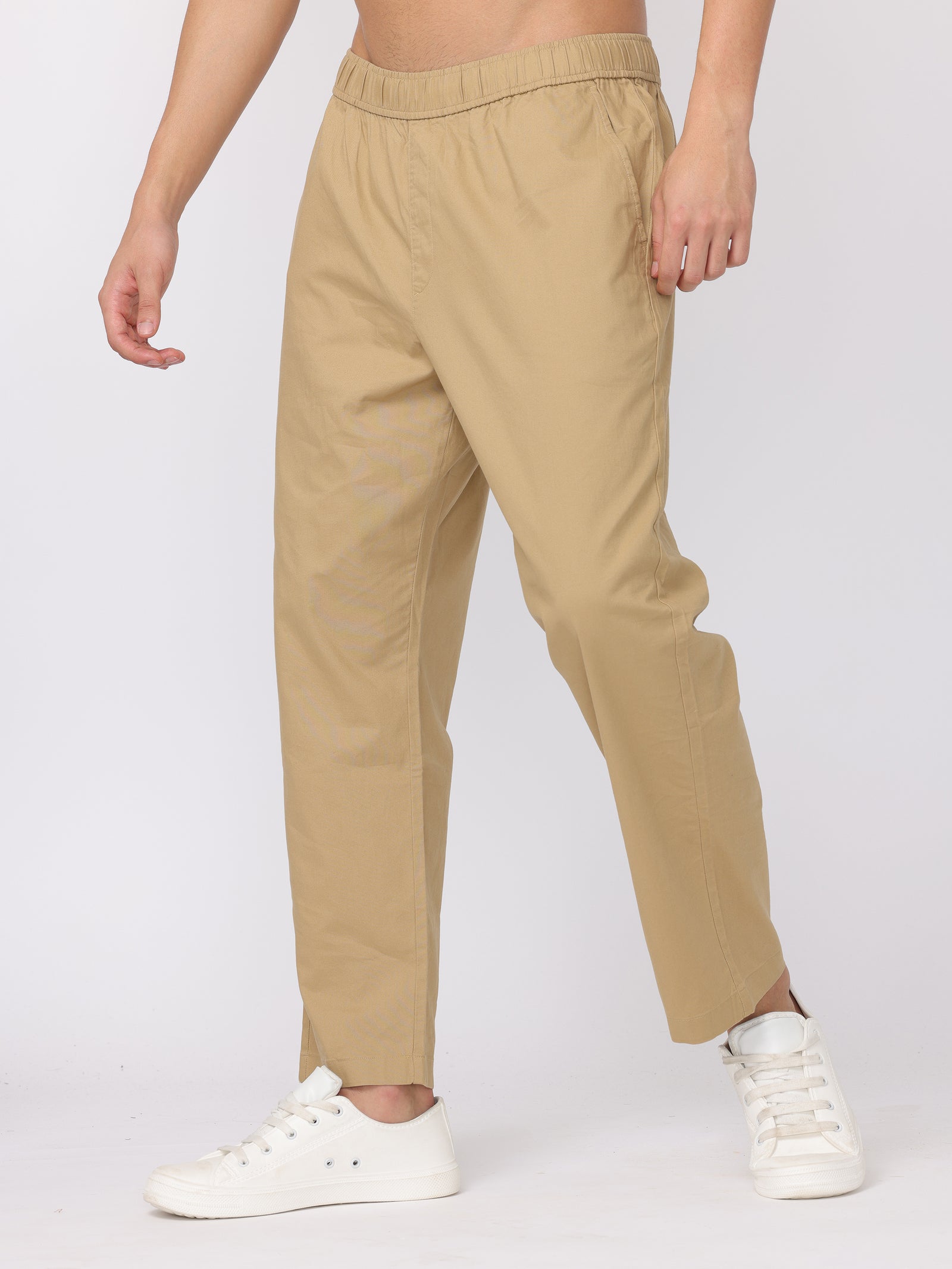 Men Khakhi Regular Fit Pants