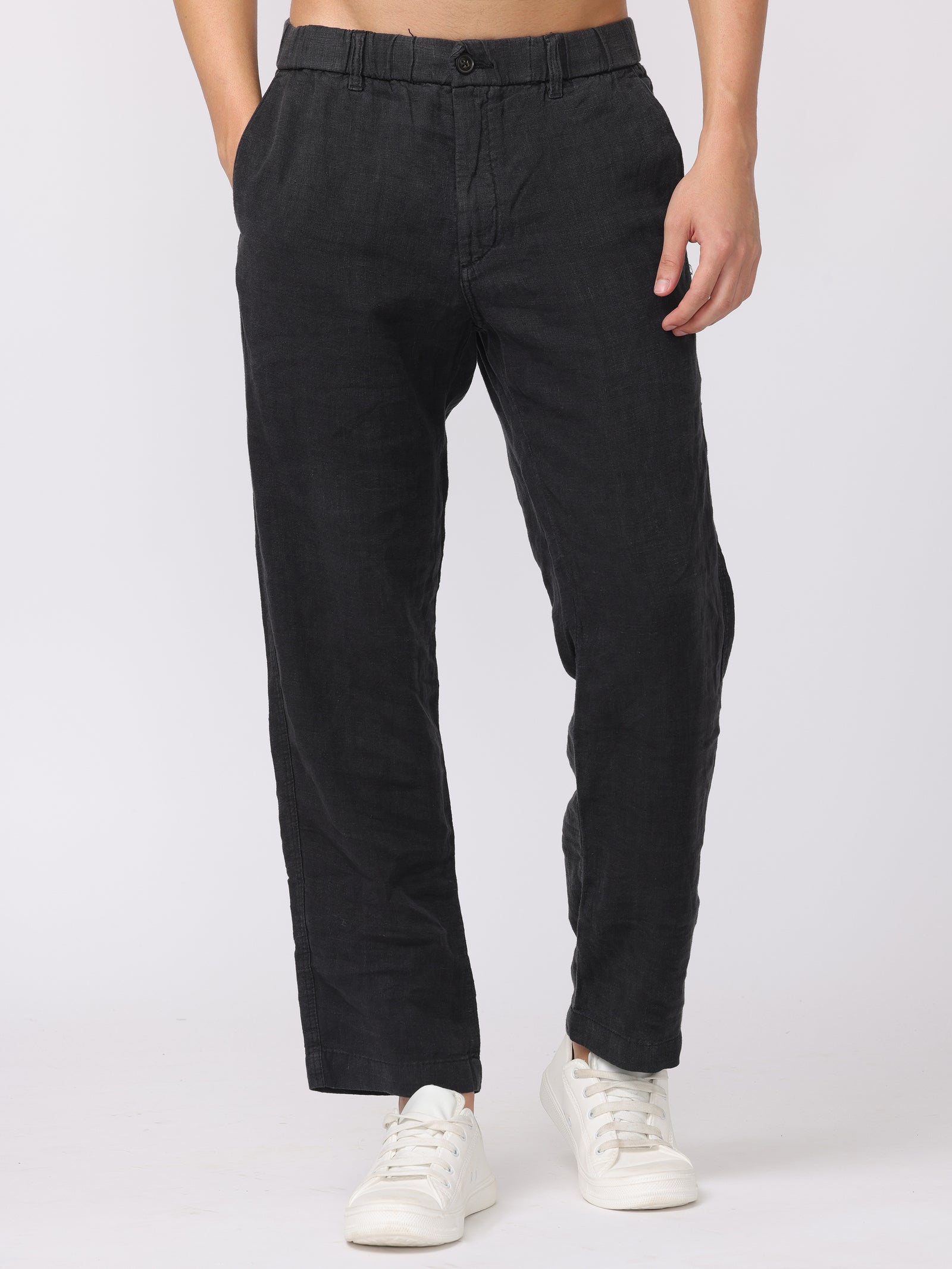 Men Black Comfort Fit Linen Pants