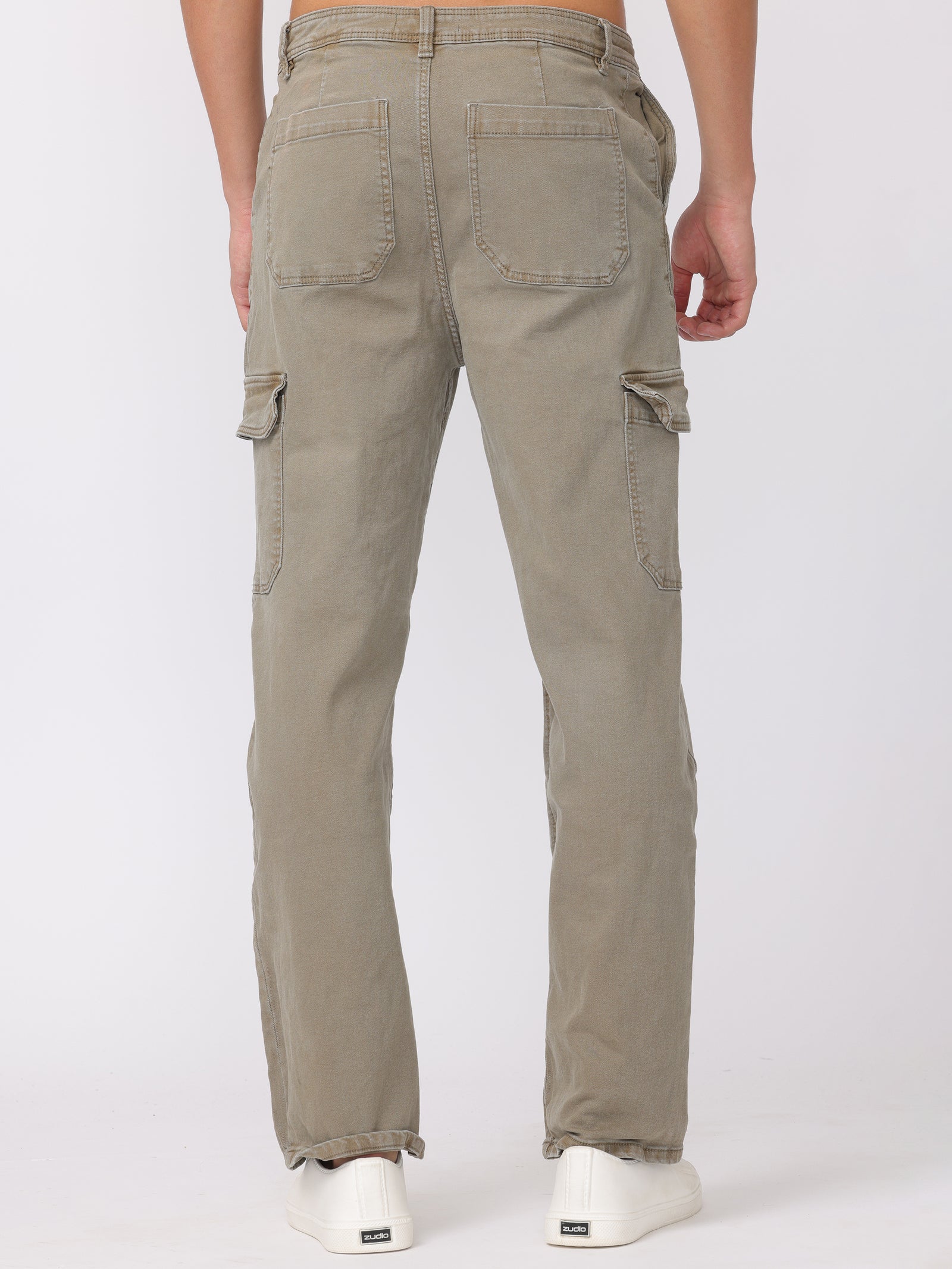 Men Washed Olive Straight Fit Cargo Pants