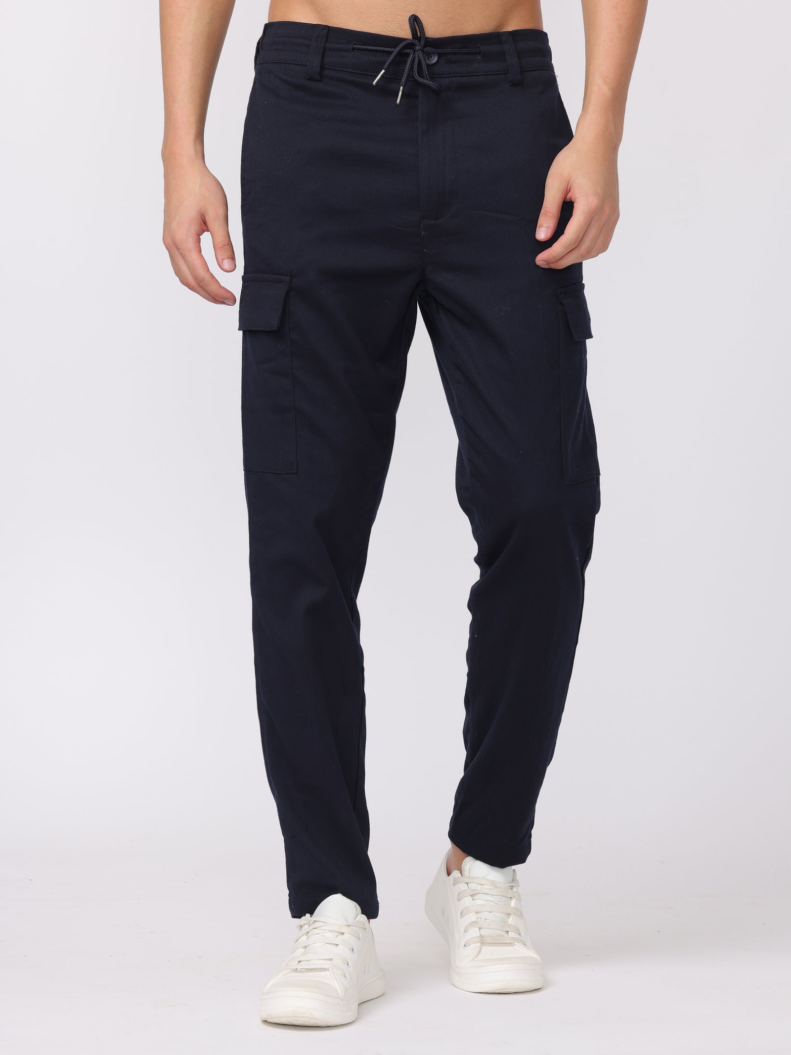 Men Navy Regular Fit Cargo Pants