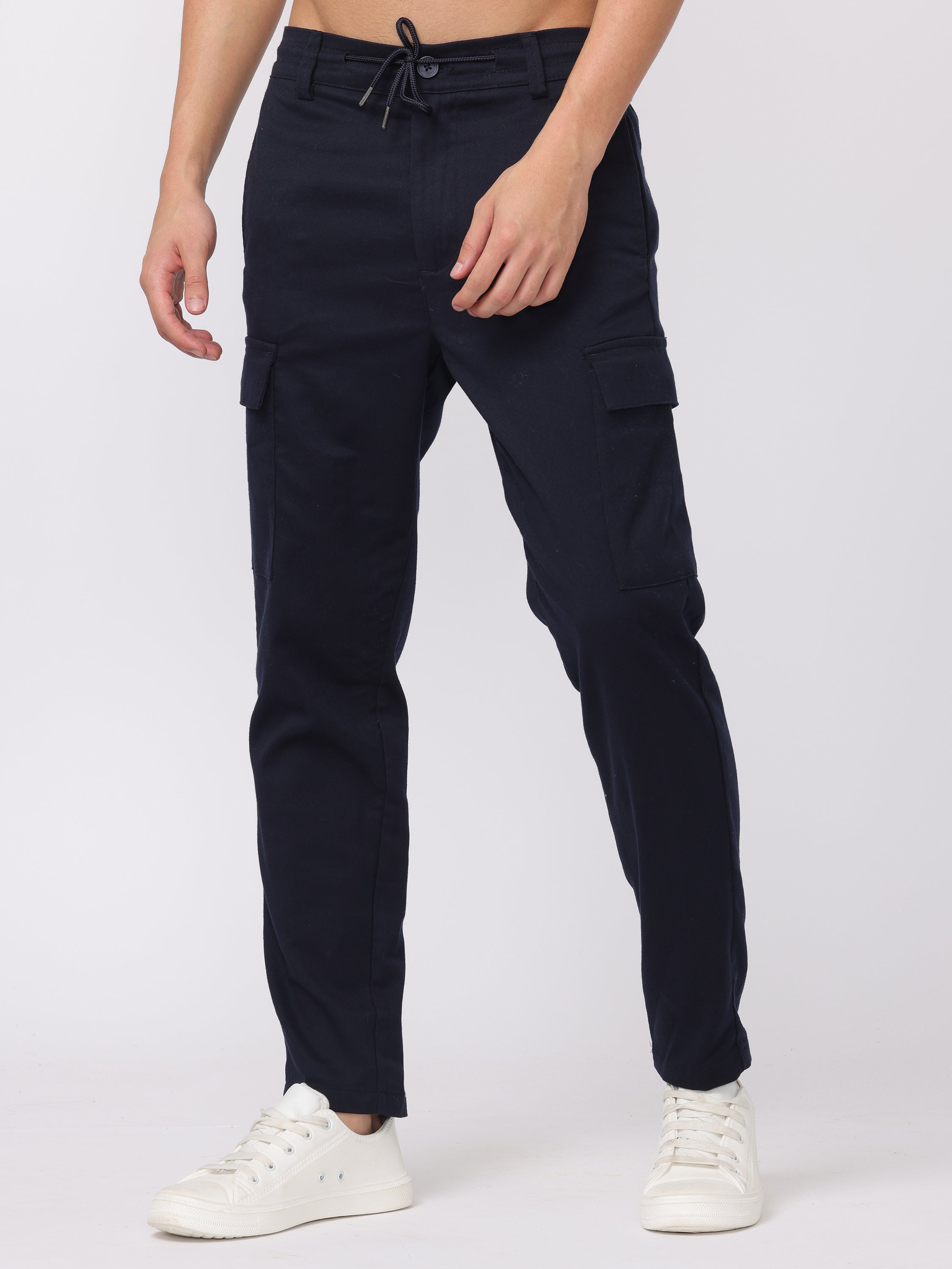 Men Navy Regular Fit Cargo Pants