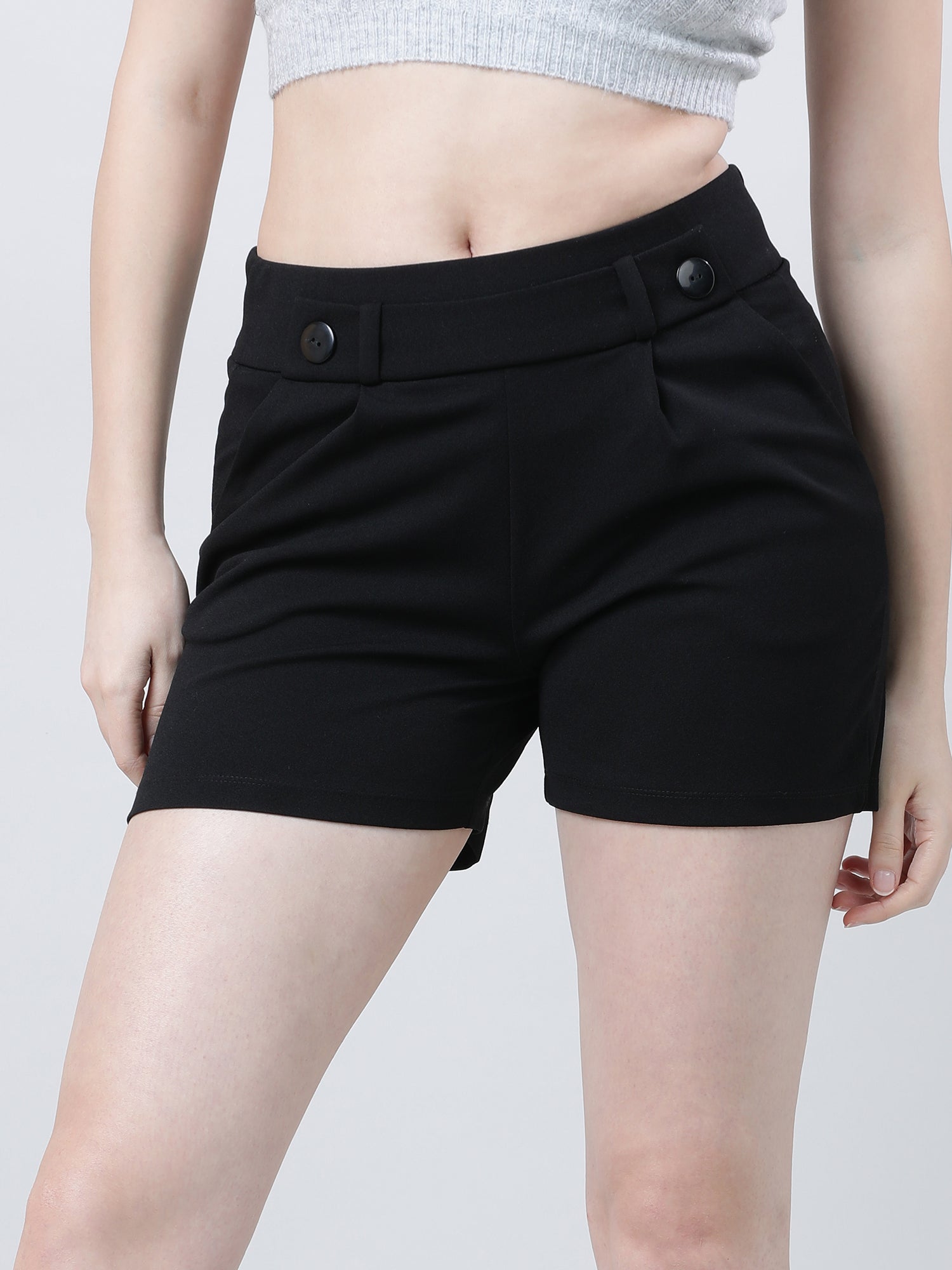 Women Slim Fit Black Shorts With Insert Pockets