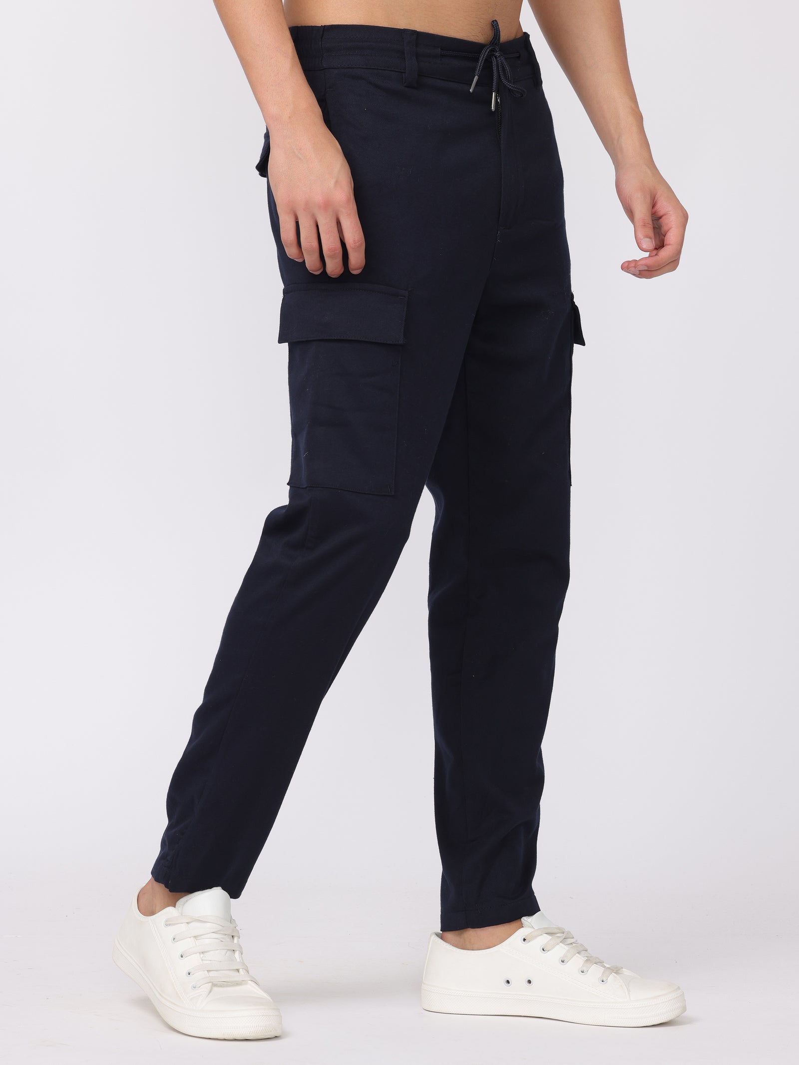 Men Navy Regular Fit Cargo Pants