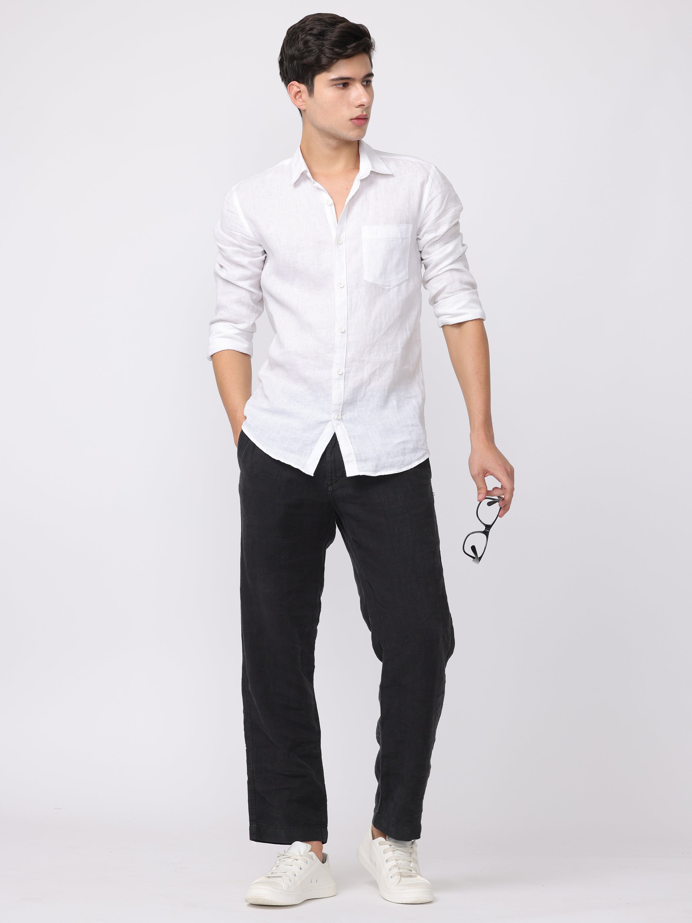 Men Black Comfort Fit Linen Pants