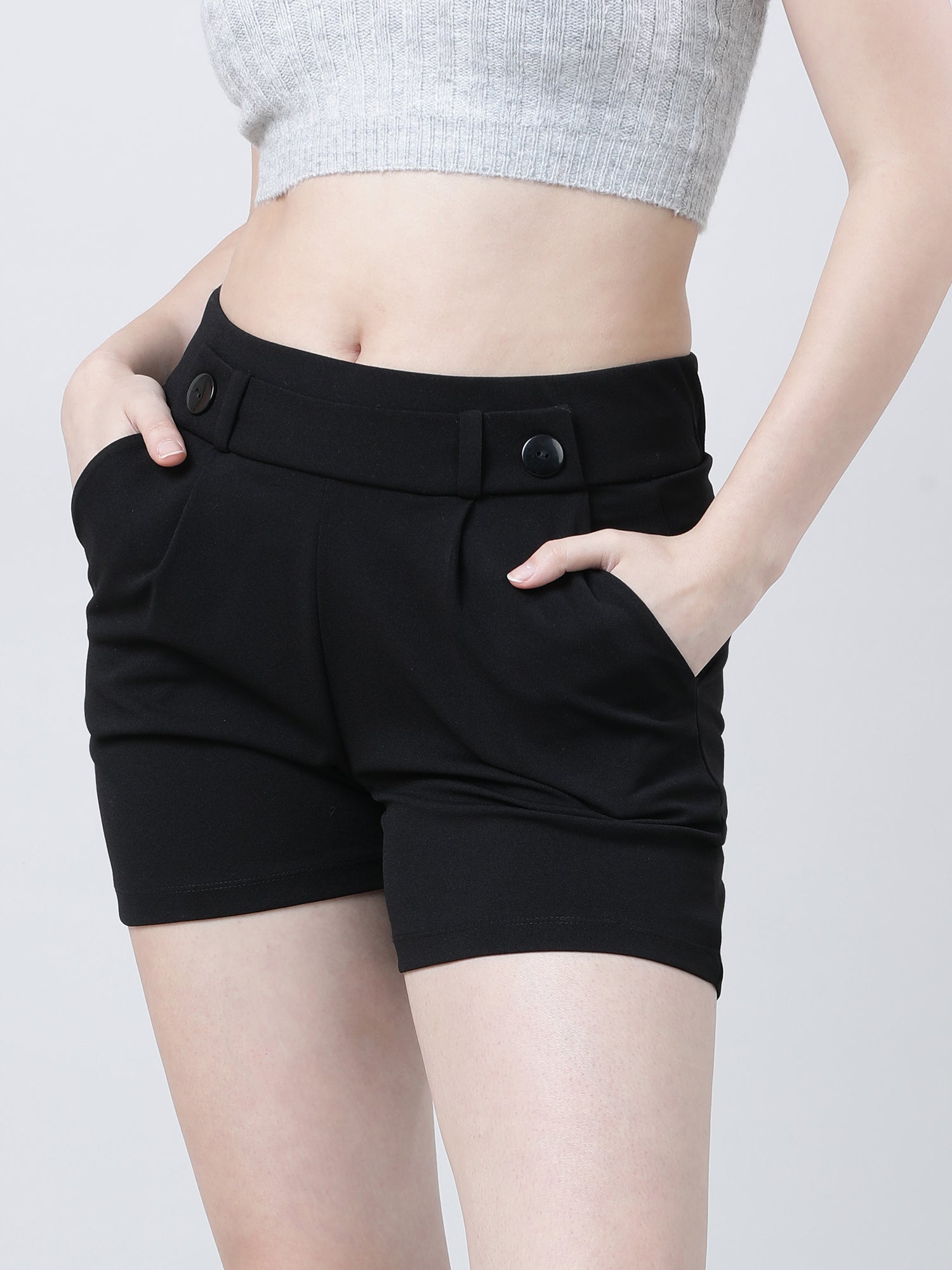 Women Slim Fit Black Shorts With Insert Pockets