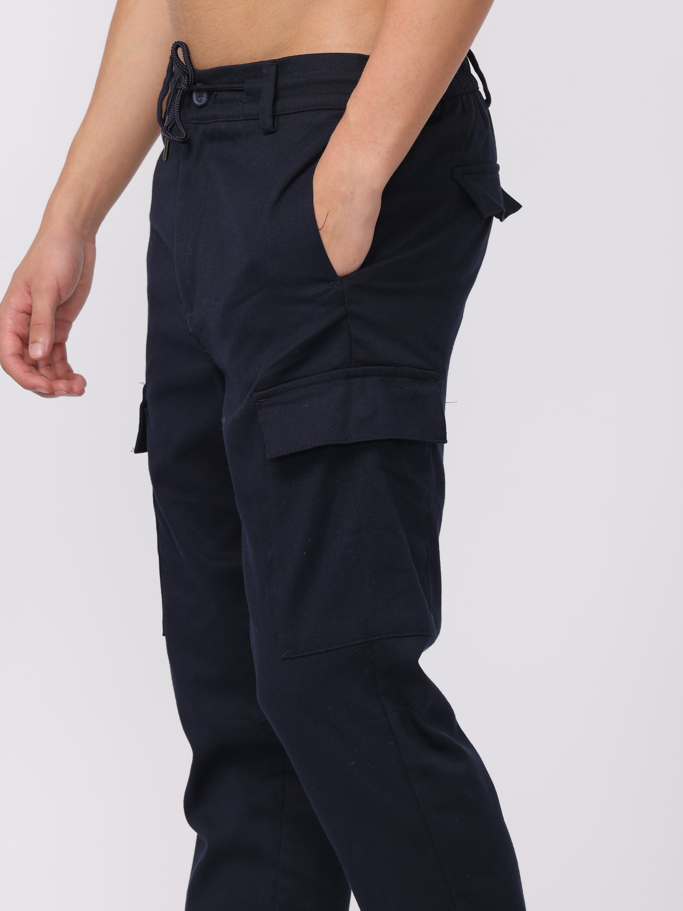 Men Navy Regular Fit Cargo Pants