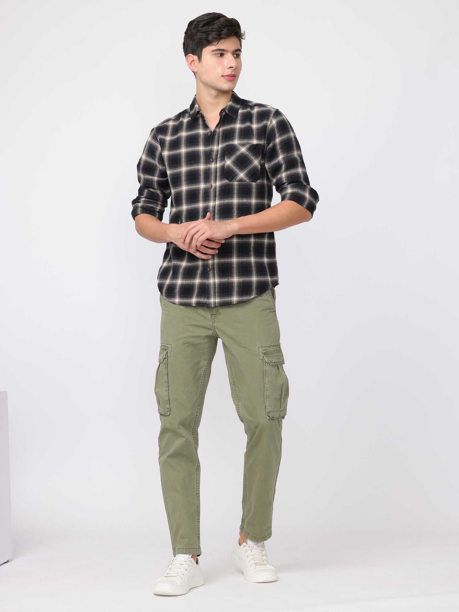 Men Olive Regular Fit Cargo Pants