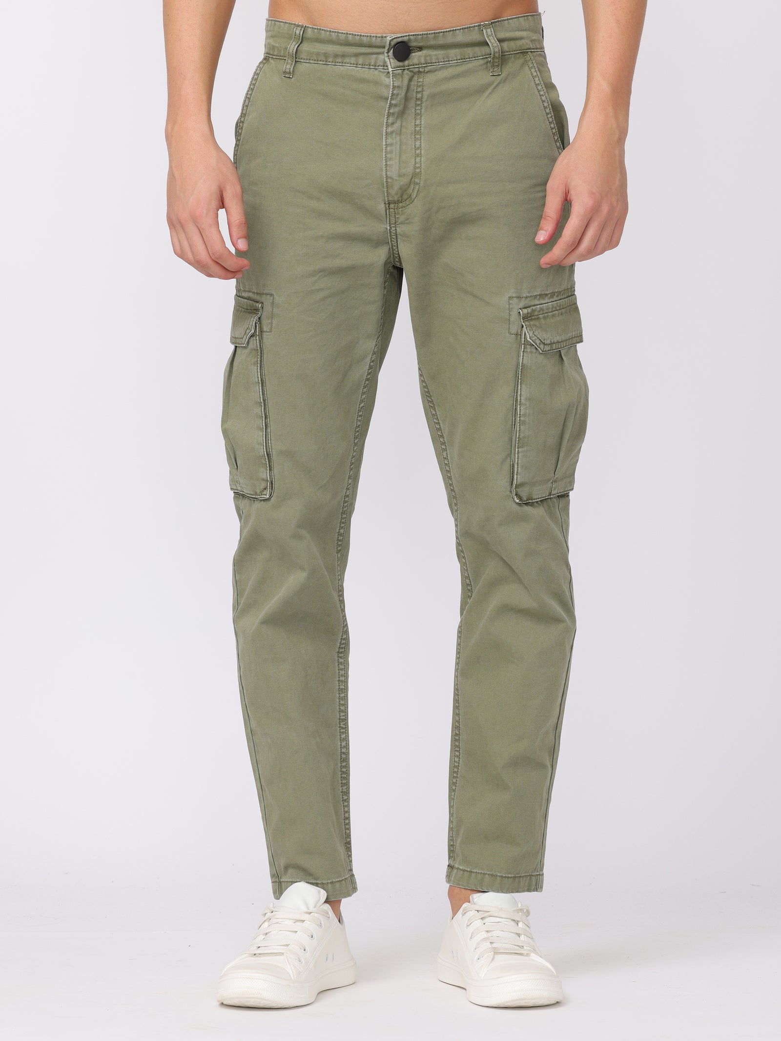 Men Olive Regular Fit Cargo Pants