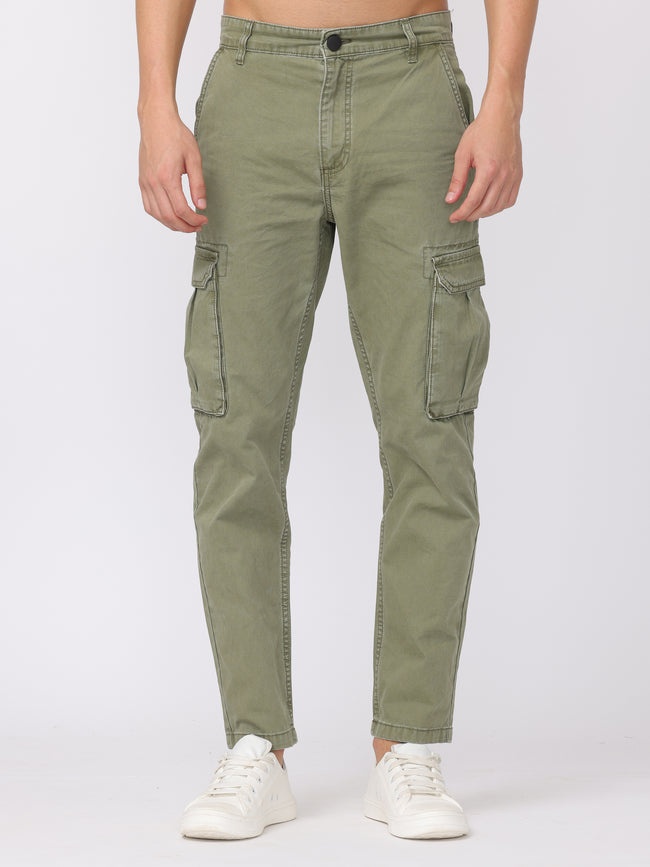 Men Olive Regular Fit Cargo Pants
