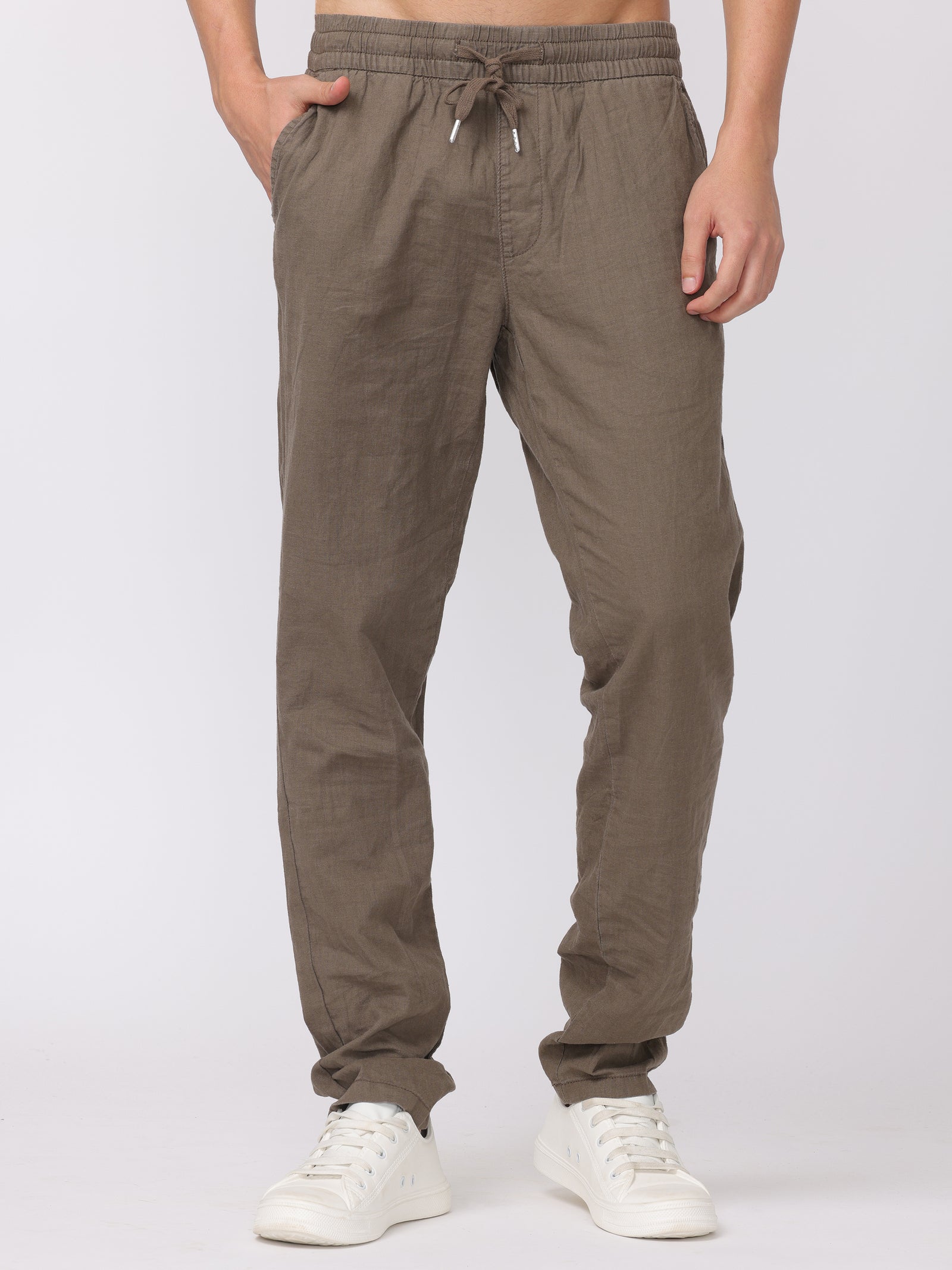 Men Brown Regular Fit Linen Blend Pants