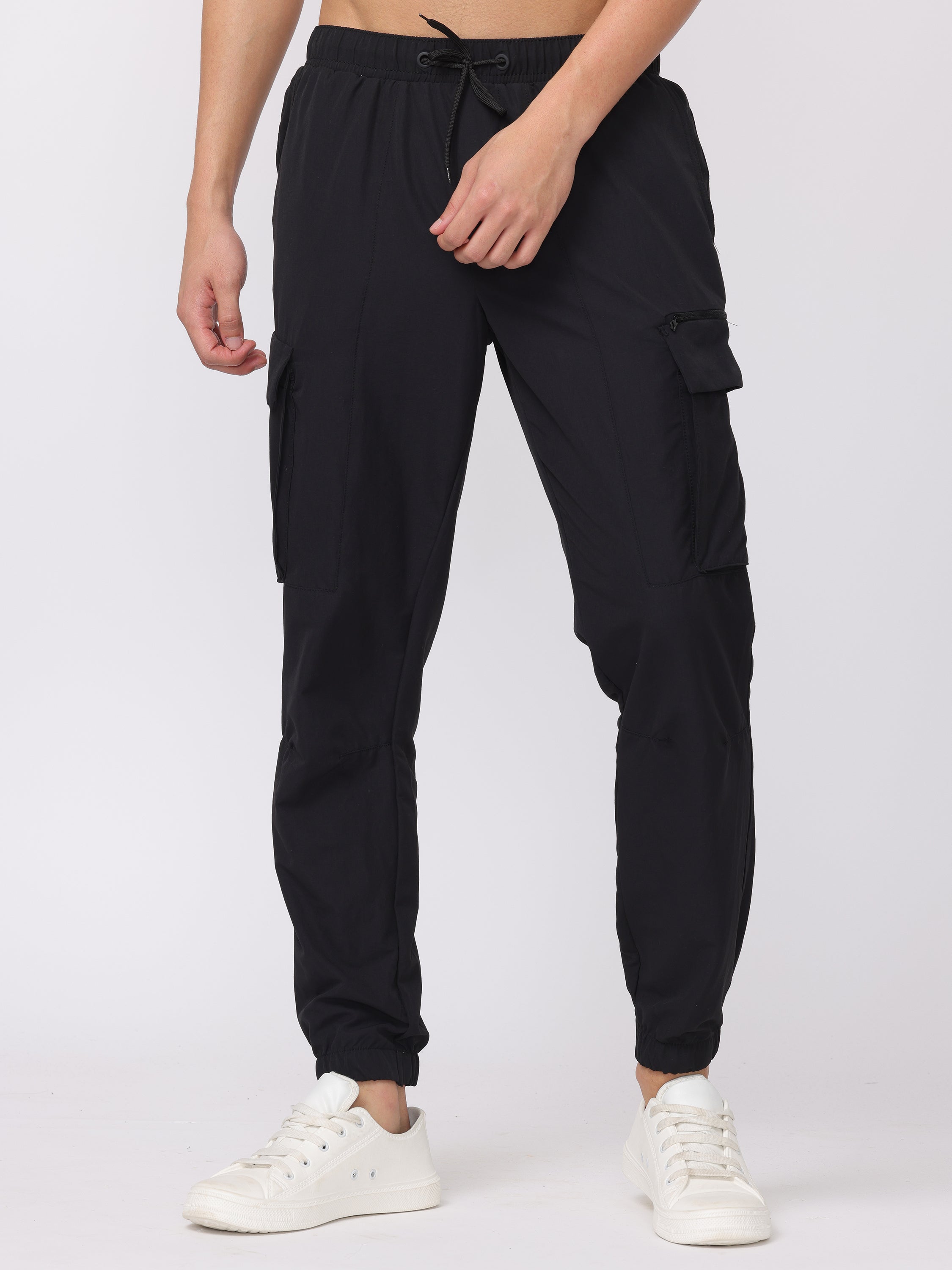 Men Black Comfort Fit Parachute Joggers