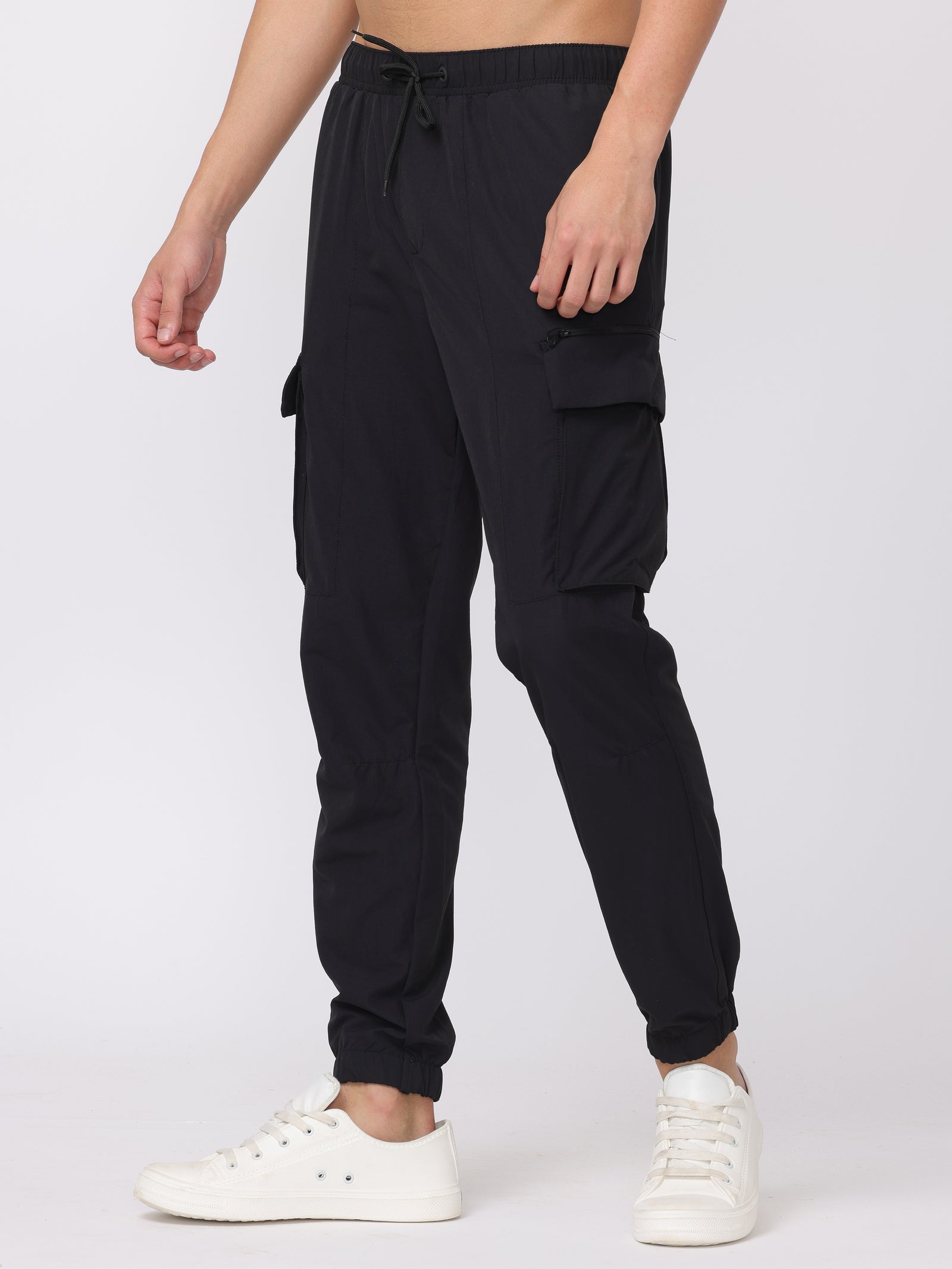 Men Black Comfort Fit Parachute Joggers