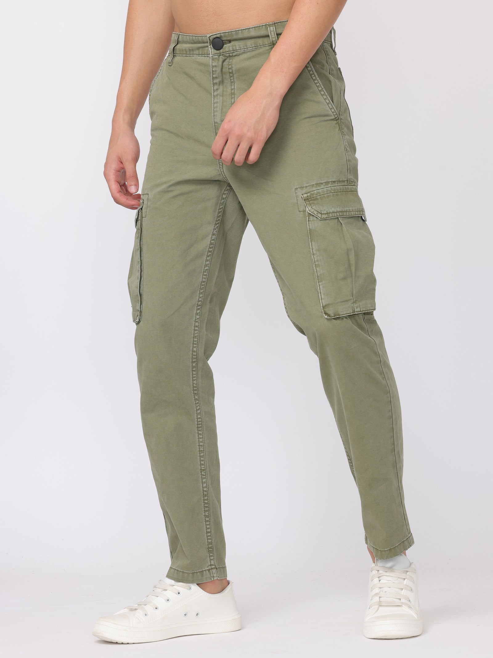 Men Olive Regular Fit Cargo Pants