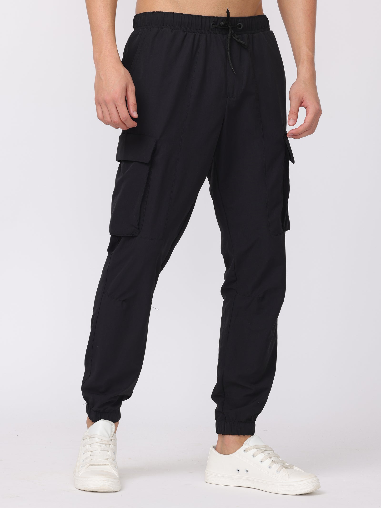 Men Black Comfort Fit Parachute Joggers