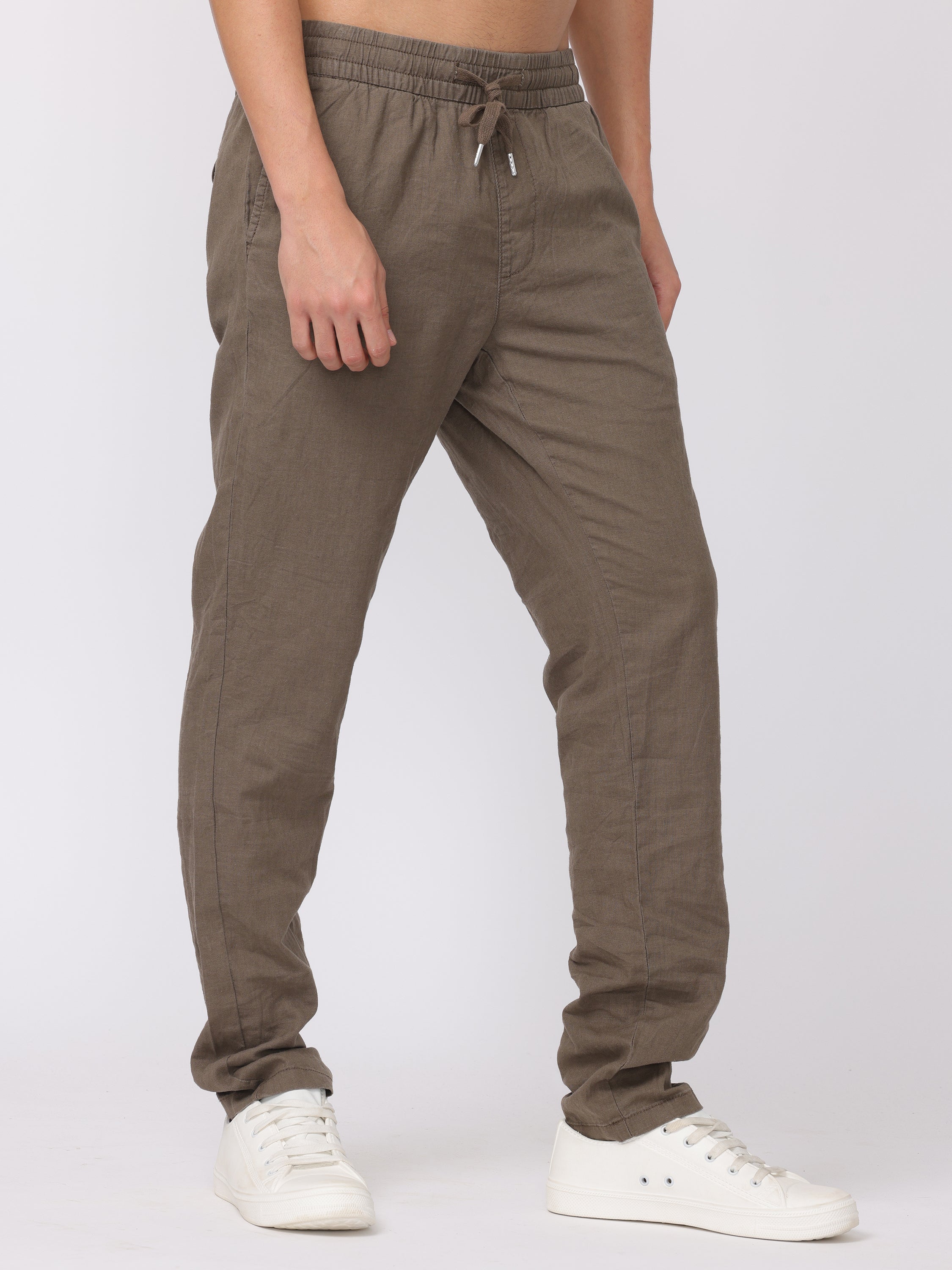 Men Brown Regular Fit Linen Blend Pants