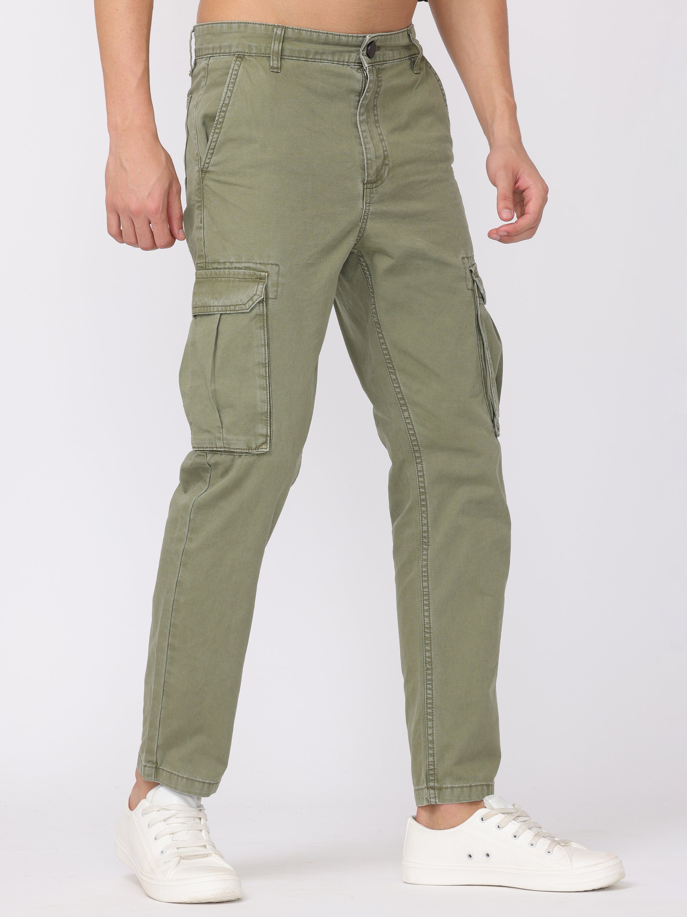 Men Olive Regular Fit Cargo Pants