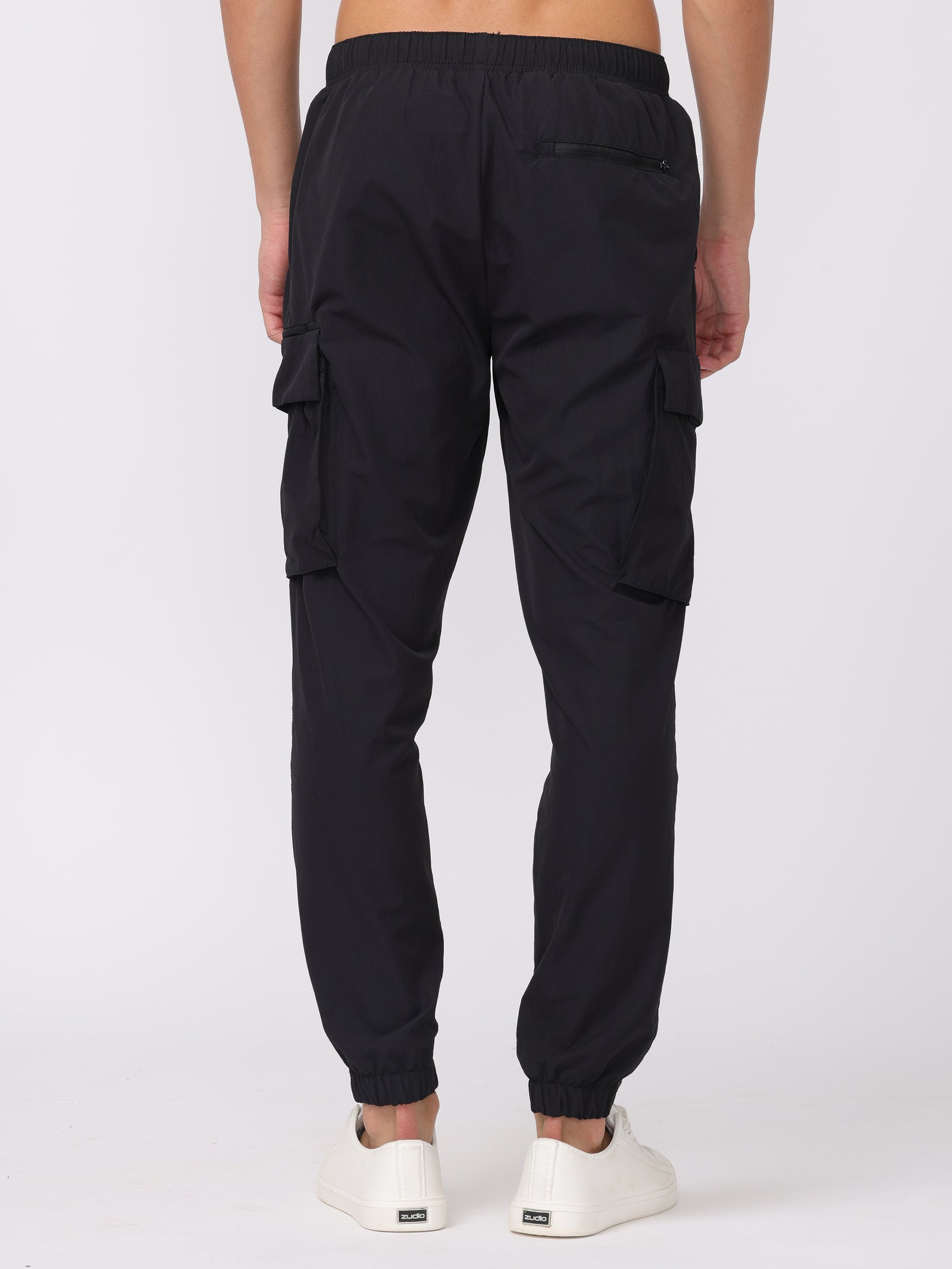 Men Black Comfort Fit Parachute Joggers