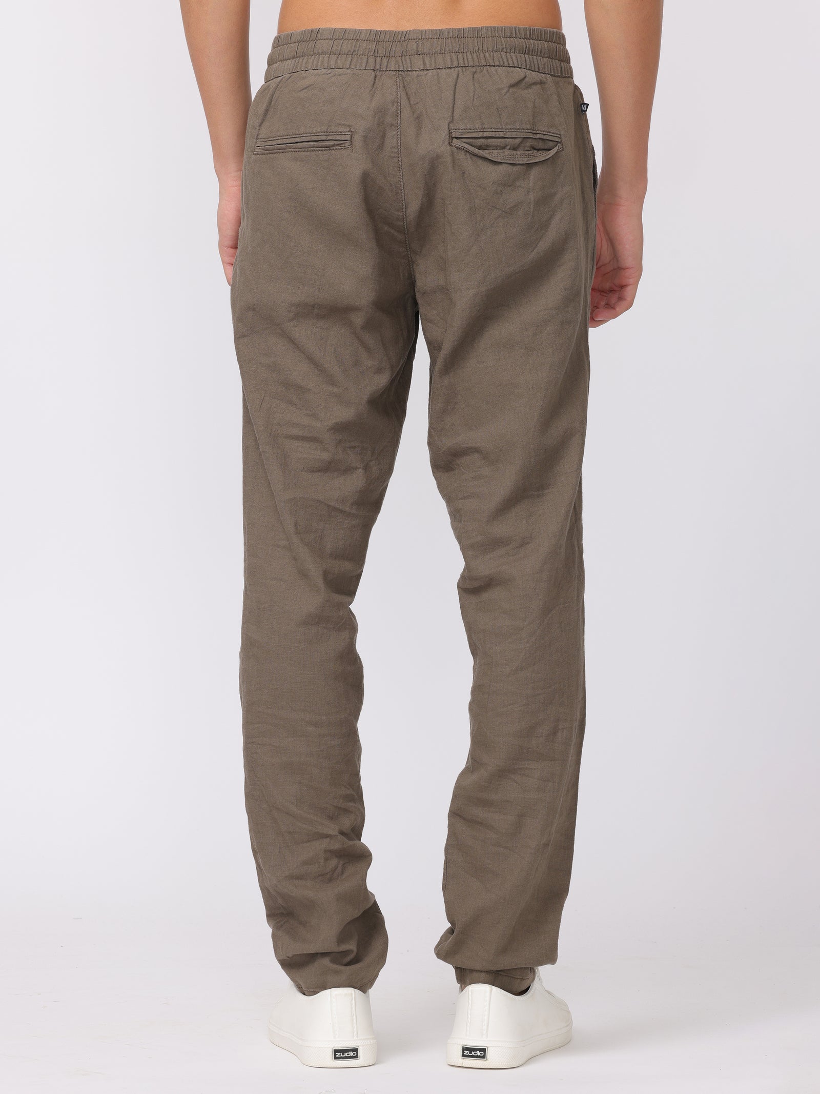 Men Brown Regular Fit Linen Blend Pants