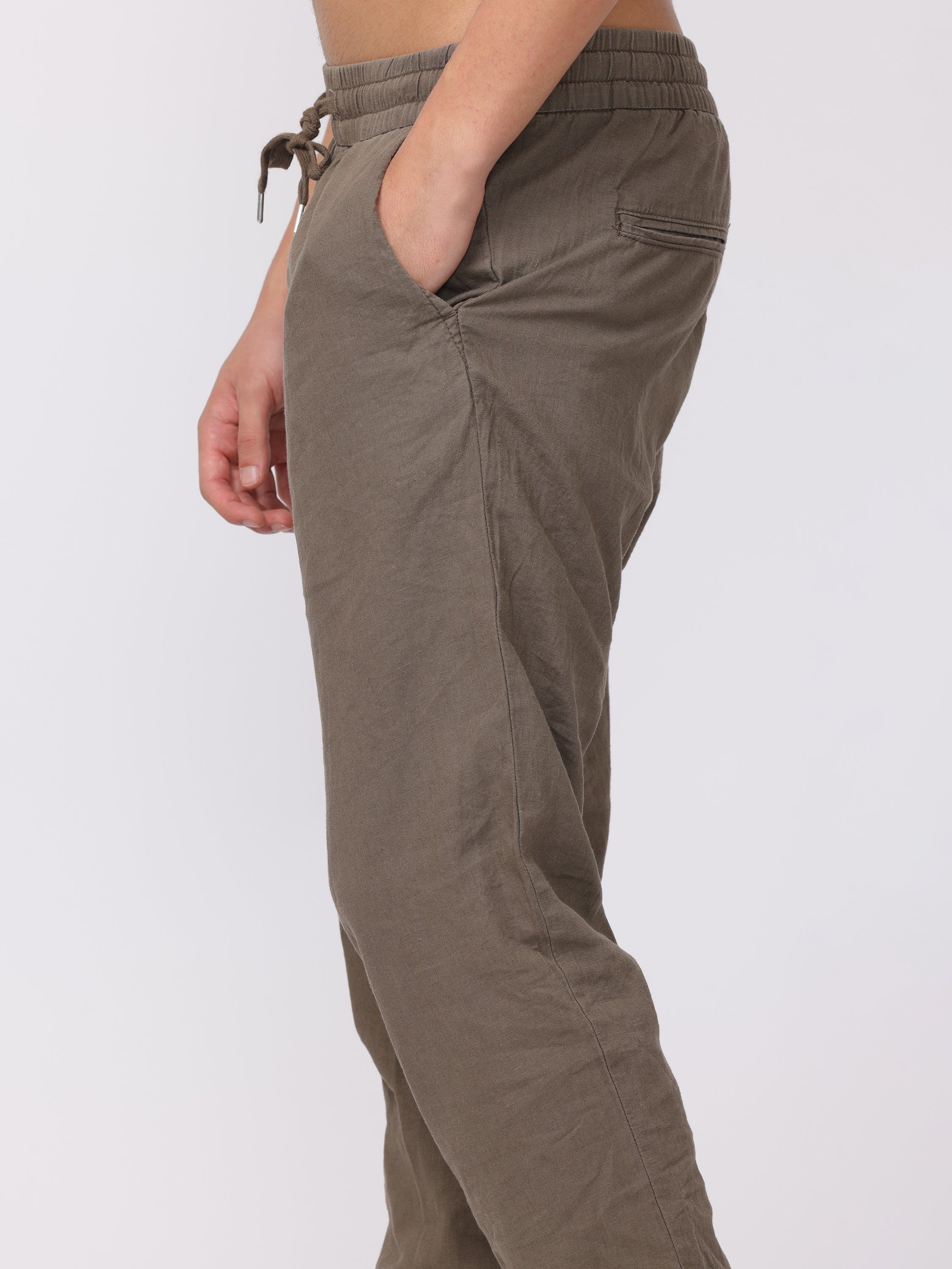 Men Brown Regular Fit Linen Blend Pants